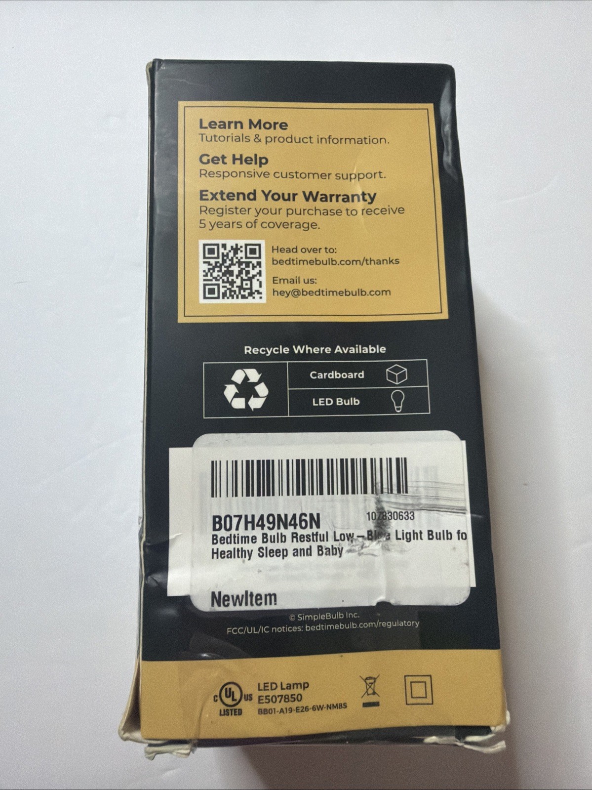Bedtime Bulb for Better Sleep warm light open box