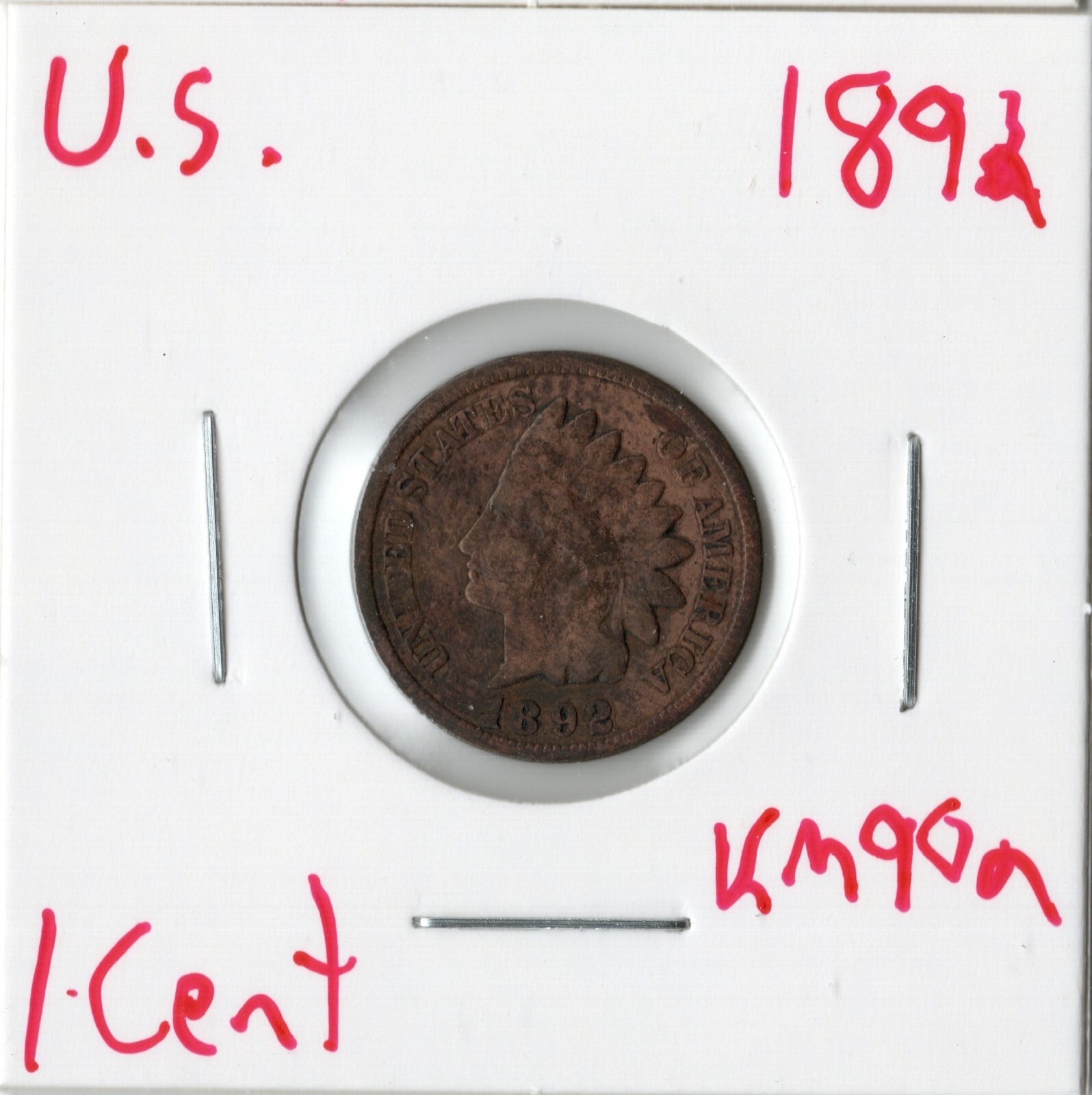 Coin United States Indian Head Cent 1892 KM90a