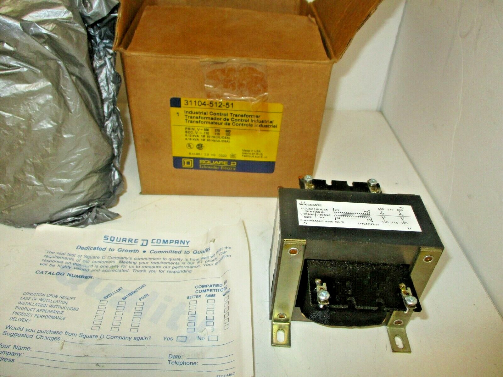Square D Industrial Control Transformer 31104-512-51 / 3110451251