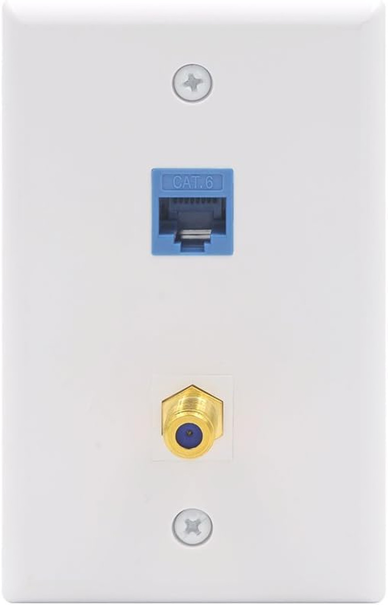 Ethernet Coax Wall Plate, 2-Port CAT6 & Gold Coax Jack, Blue 1-Pack
