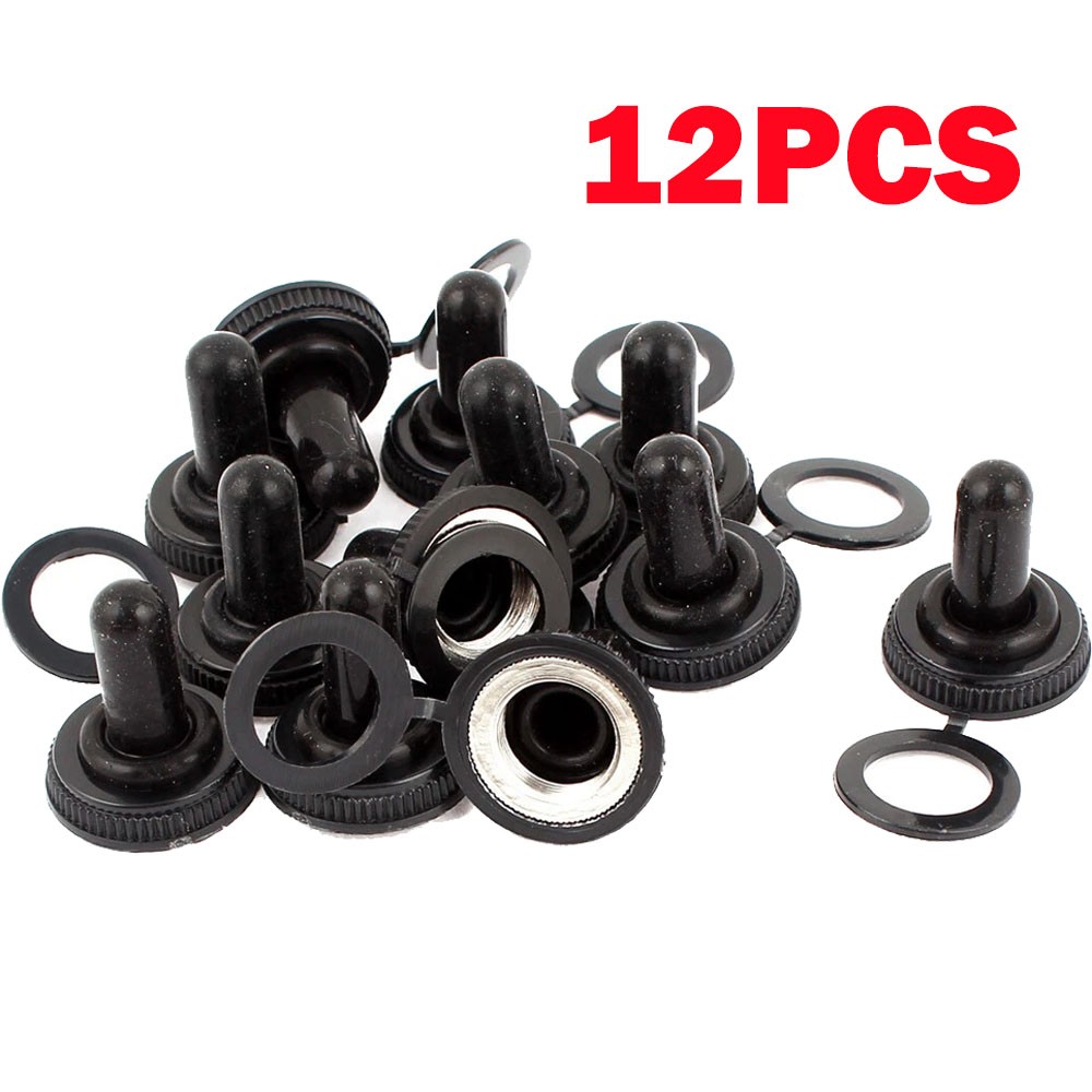 12pc 12mm Knob Black Toggle Switch Waterproof Boot Rubber Cover Cap Protector