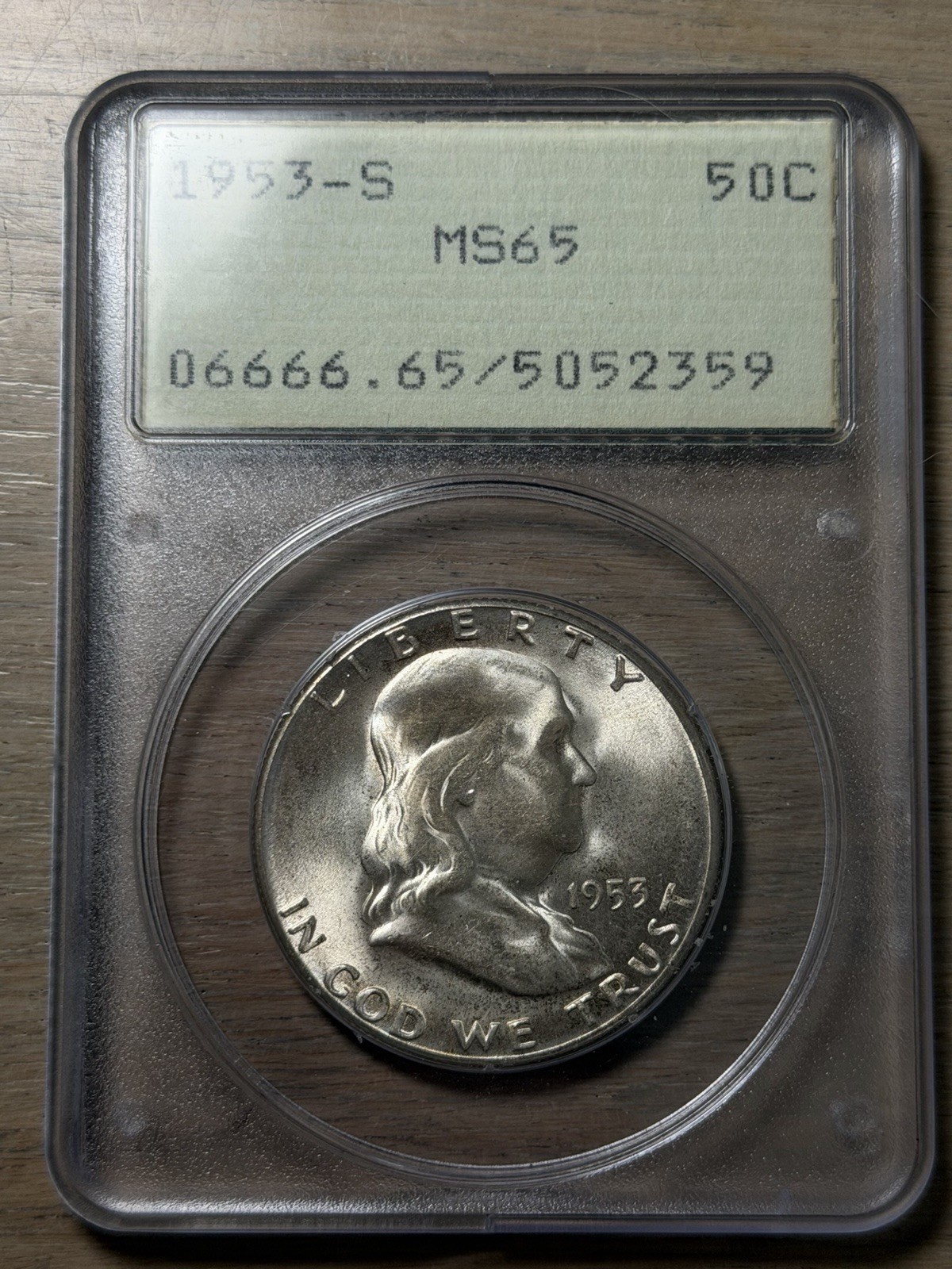 1953 S Franklin Half Dollar PCGS Rattler MS 65