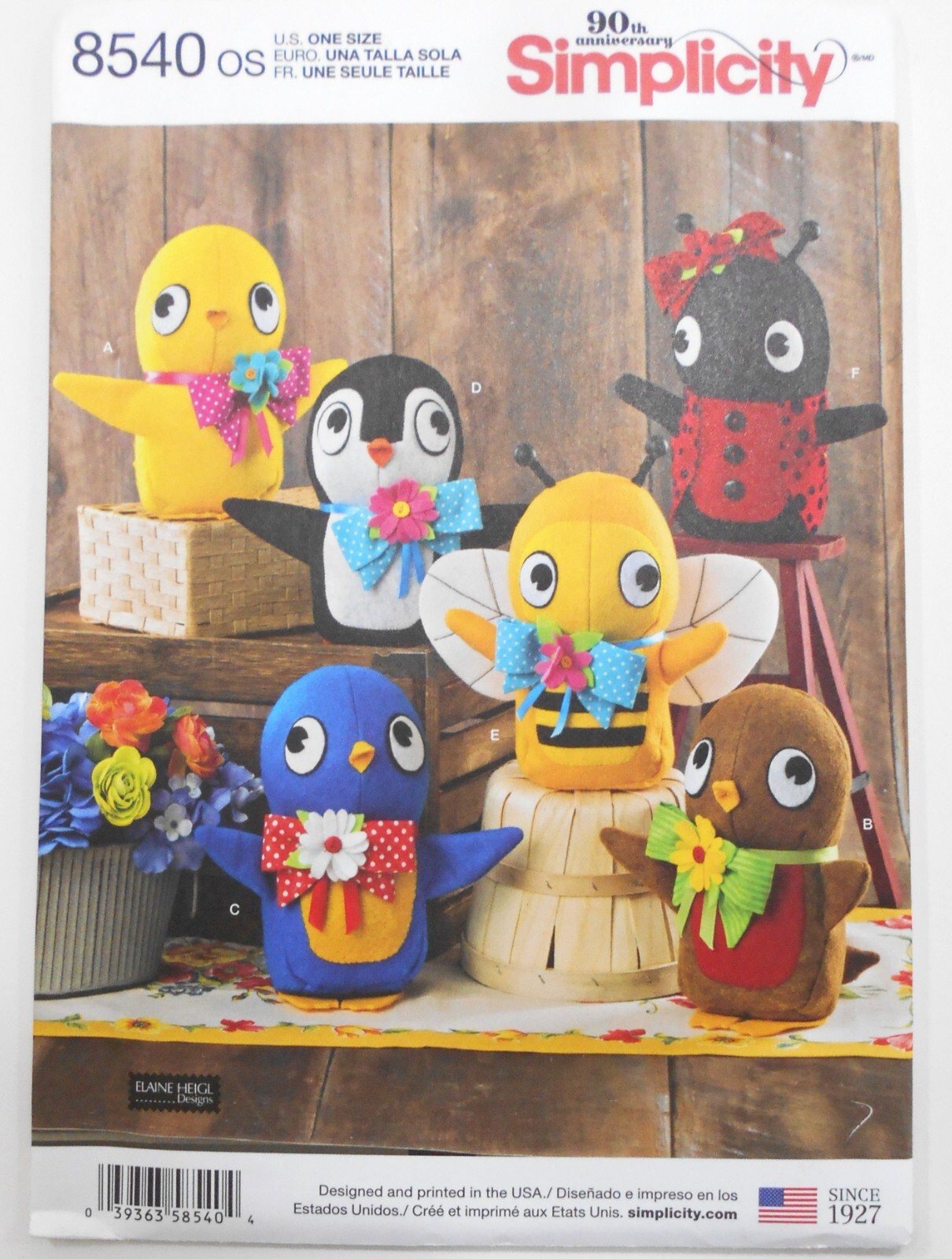 FF UNCUT Simplicity #8540 Craft Sew Pattern Felt Stuffed 8" Birds- Bees &Ladybug