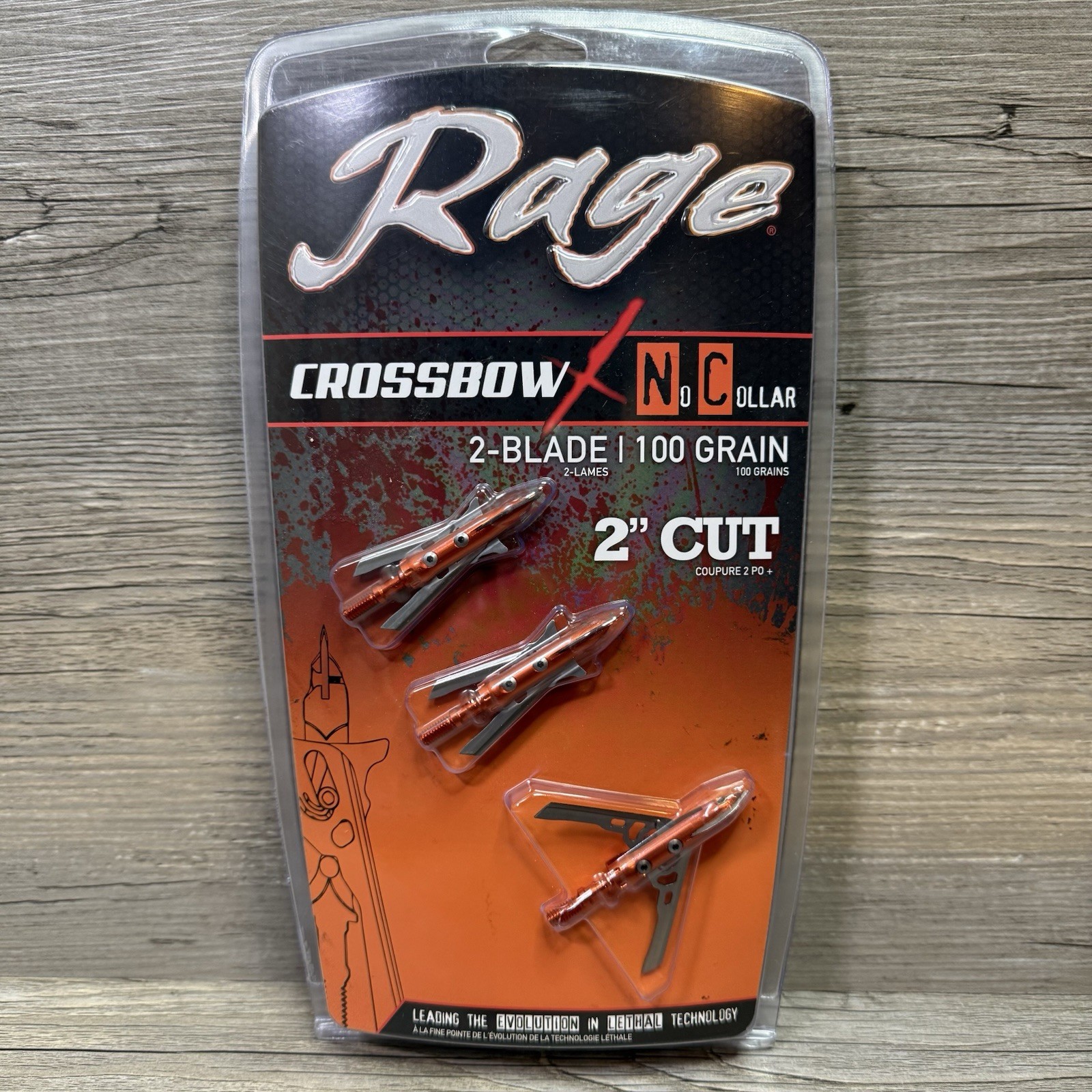 Rage Crossbow X No Collar 2-Blade 100 Grain 2" Cut Expandable Broadheads SEALED