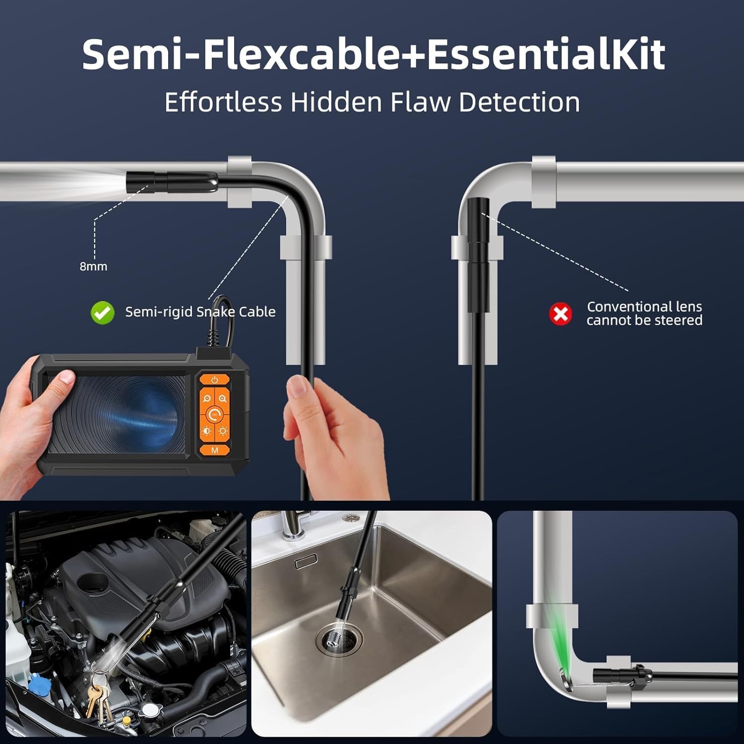 Endoscope Camera with Light, Borescope with 4.3" IPS Screen, Tools for Men(5M),a