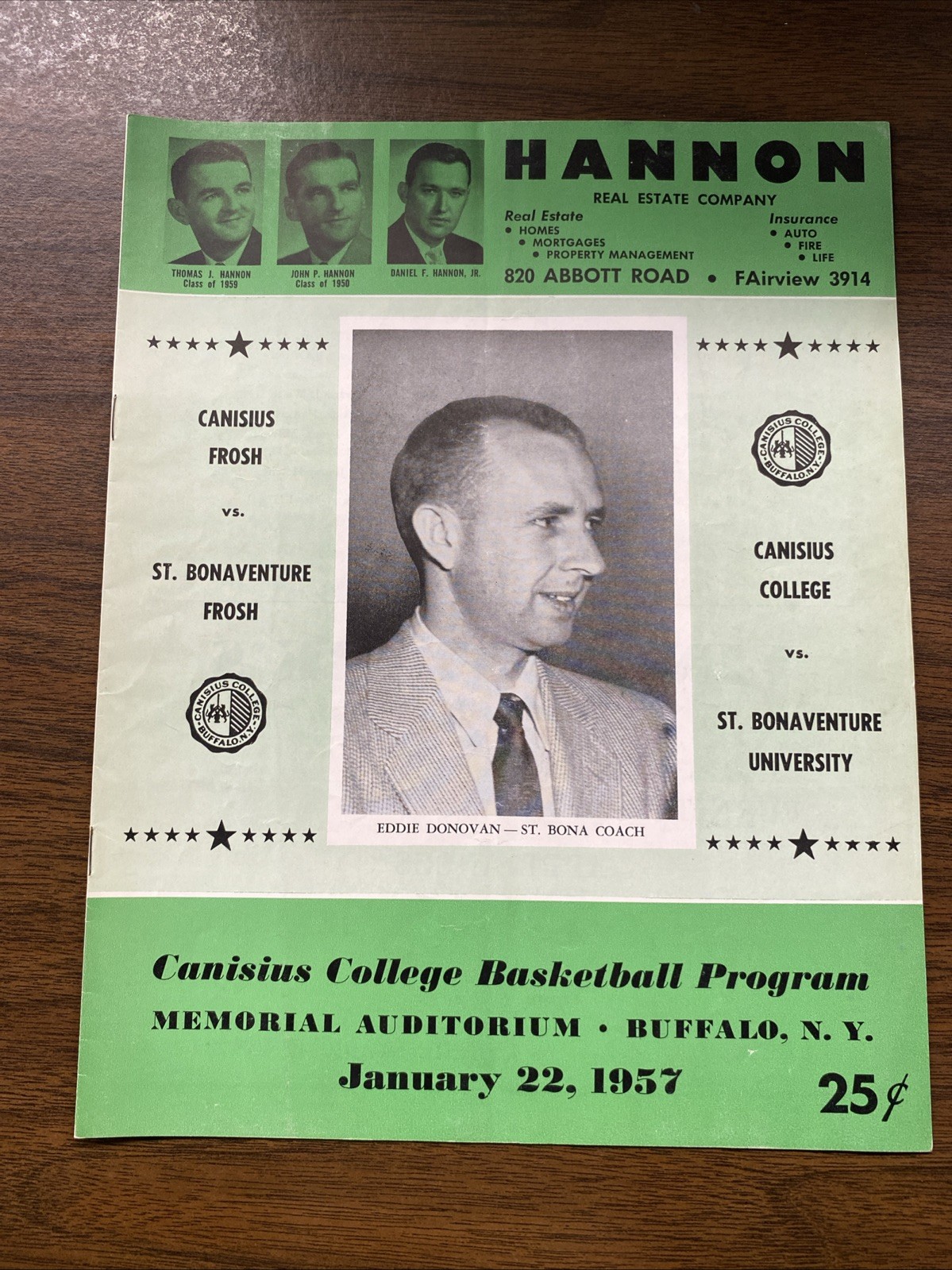 RARE 1957 NCAA Basketball Program AUD Canisius vs St Bonaventure