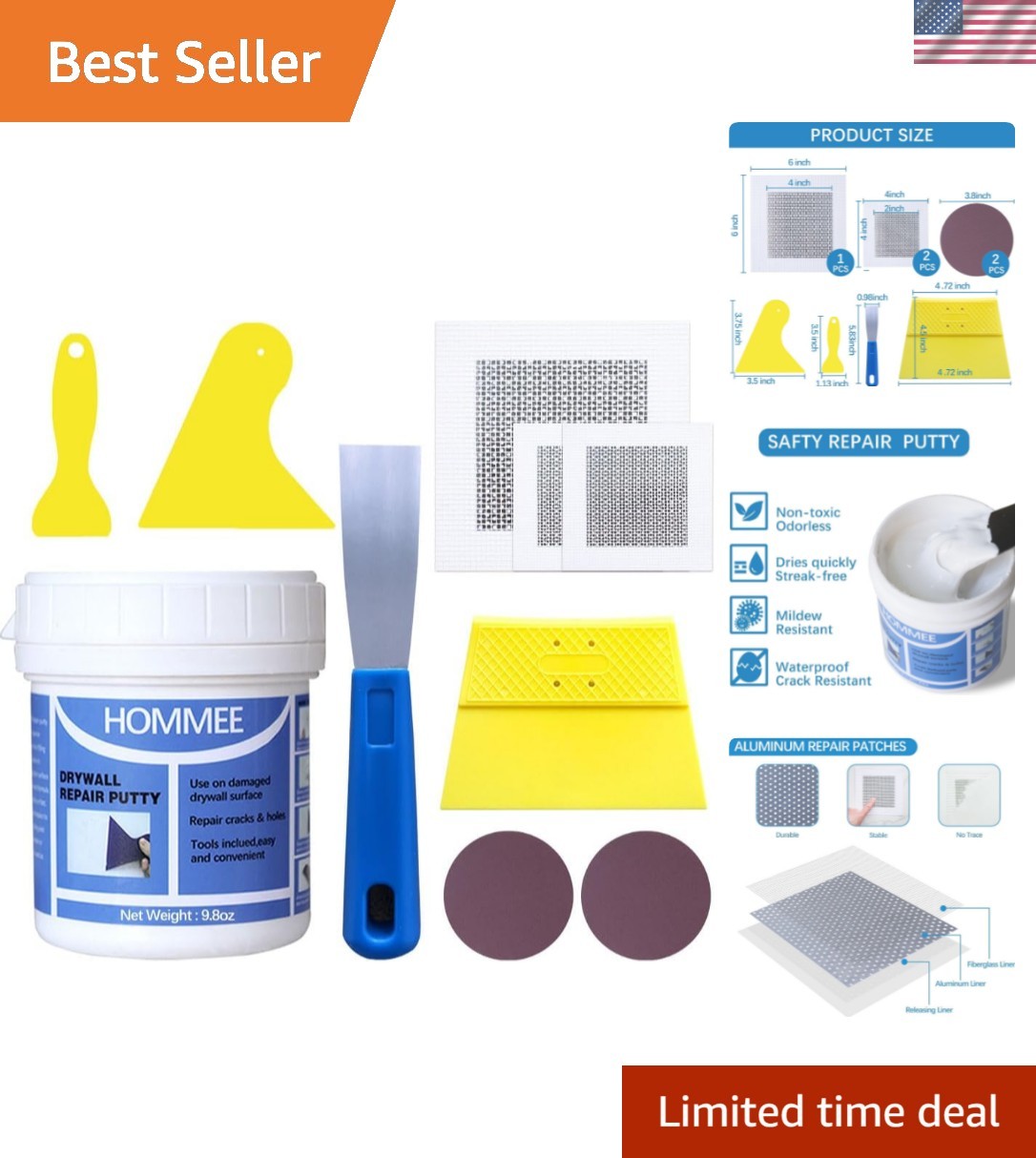 Drywall Repair Kit,Drywall Hole Patch Repair Kit,Wall Spackle Paste 9.8OZ to ...