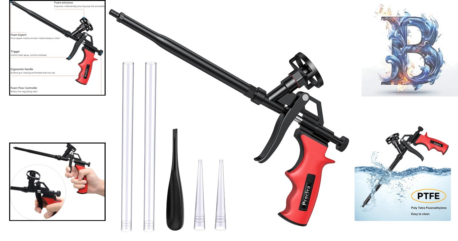 Versatile Professional Caulking Foam Gun with Precision Control - Red 12.99 inch