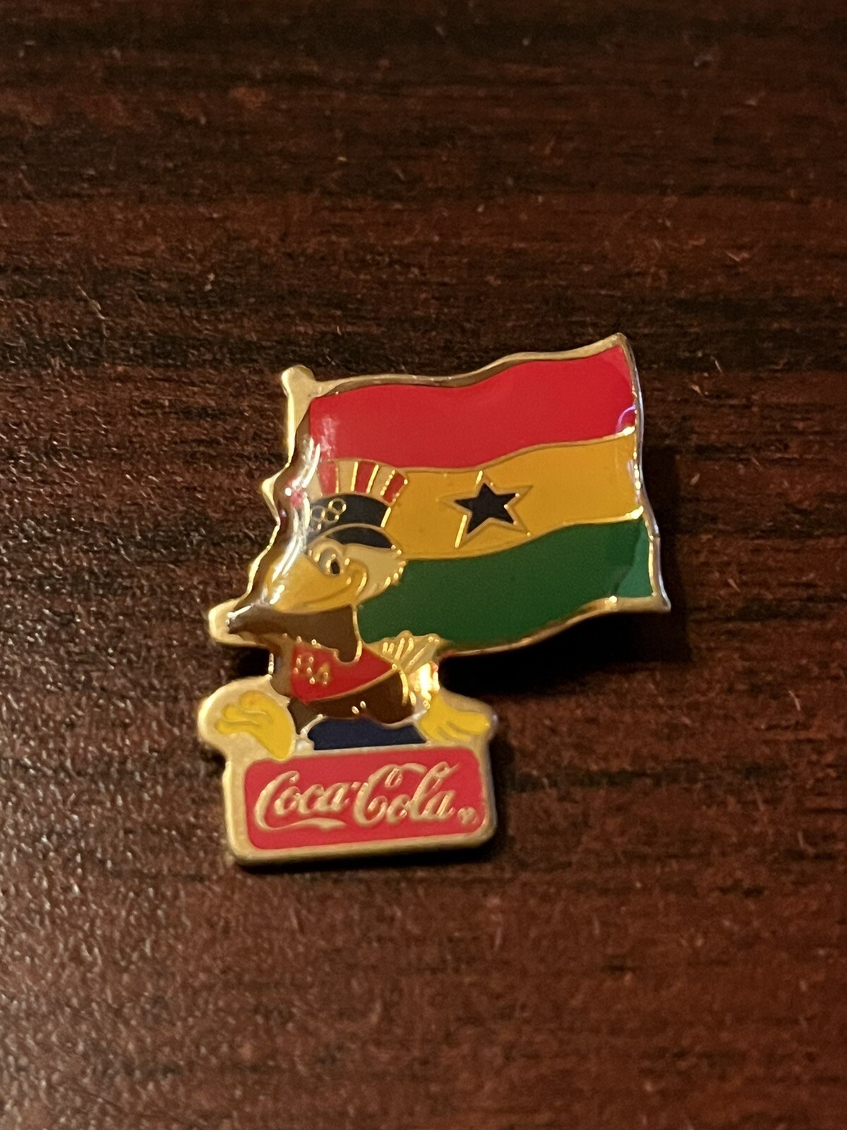 Vintage 1984 Los Angeles Olympics Coca Cola Sam Eagle Ghana Flag Lapel Pin