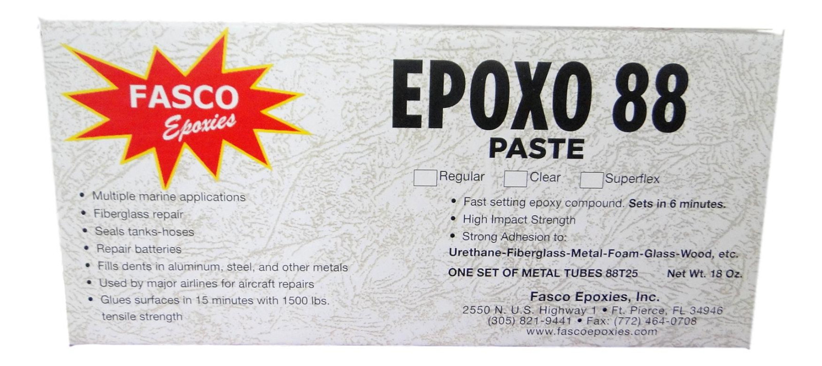 Fasco Epoxo-88 | 6min set Epoxy Paste Adhesive Glue White 18oz tube kit