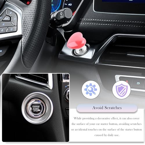 Car Push Start Button Cover with Heart Shape,Press-Designed Push to Start Pink