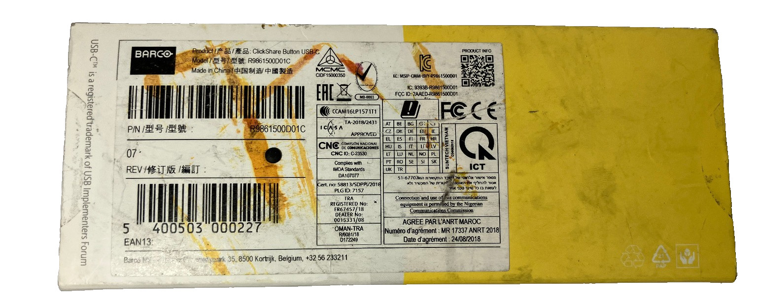 Barco ClickShare USB-C Button R9861500D01C New Open Box