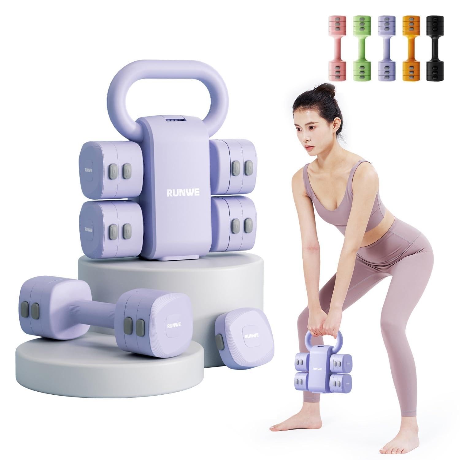 4 in 1 Adjustable Dumbbell Kettlebell Set for Women, Kettlebell Grip Converte...