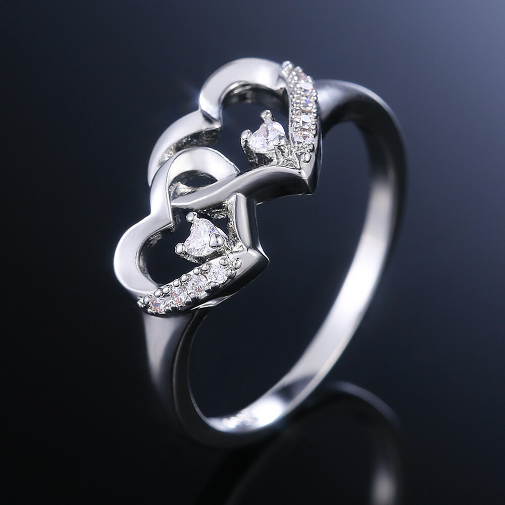 Heart To Heart Fashion 925 Silver Filled Women Wedding Ring Cubic Zircon Sz 6-10