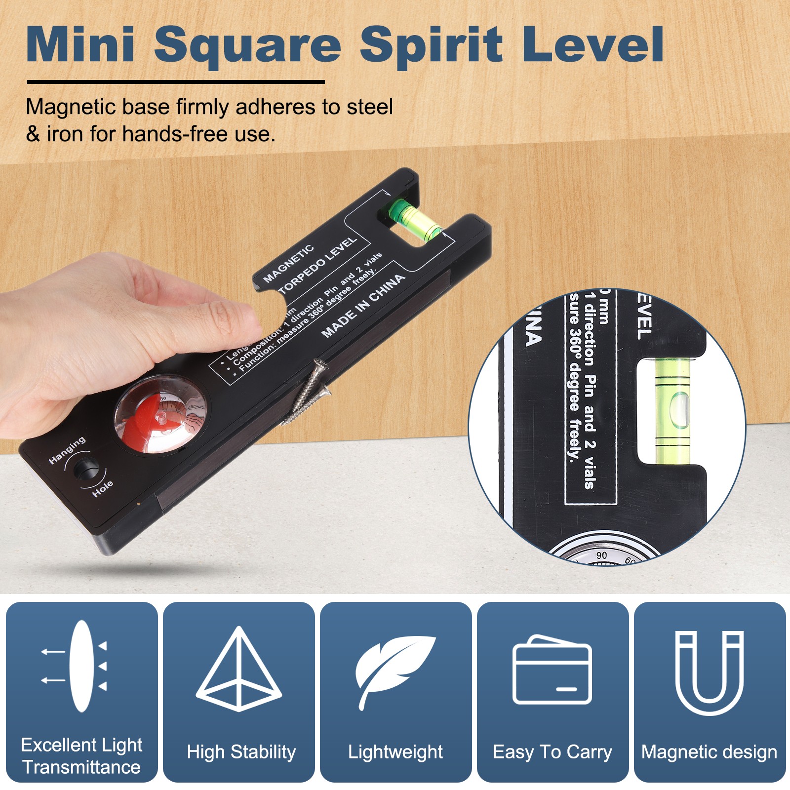 2Pcs Magnetic Triple Bubble Level with Keychain Bubble Spirit Level, Orange