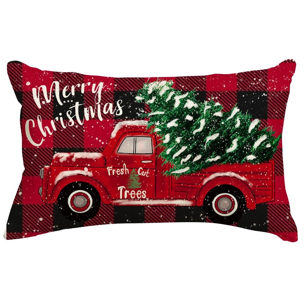 RABUSOFA Christmas Pillow Covers Red and 20" x 12" (Pack of 1), Black