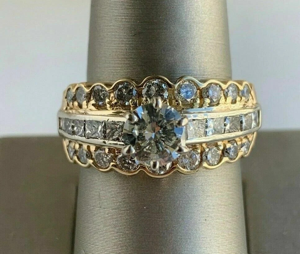 3Ct Lab Created Diamond Engagement Ring 14K Yellow Gold Plated Silver