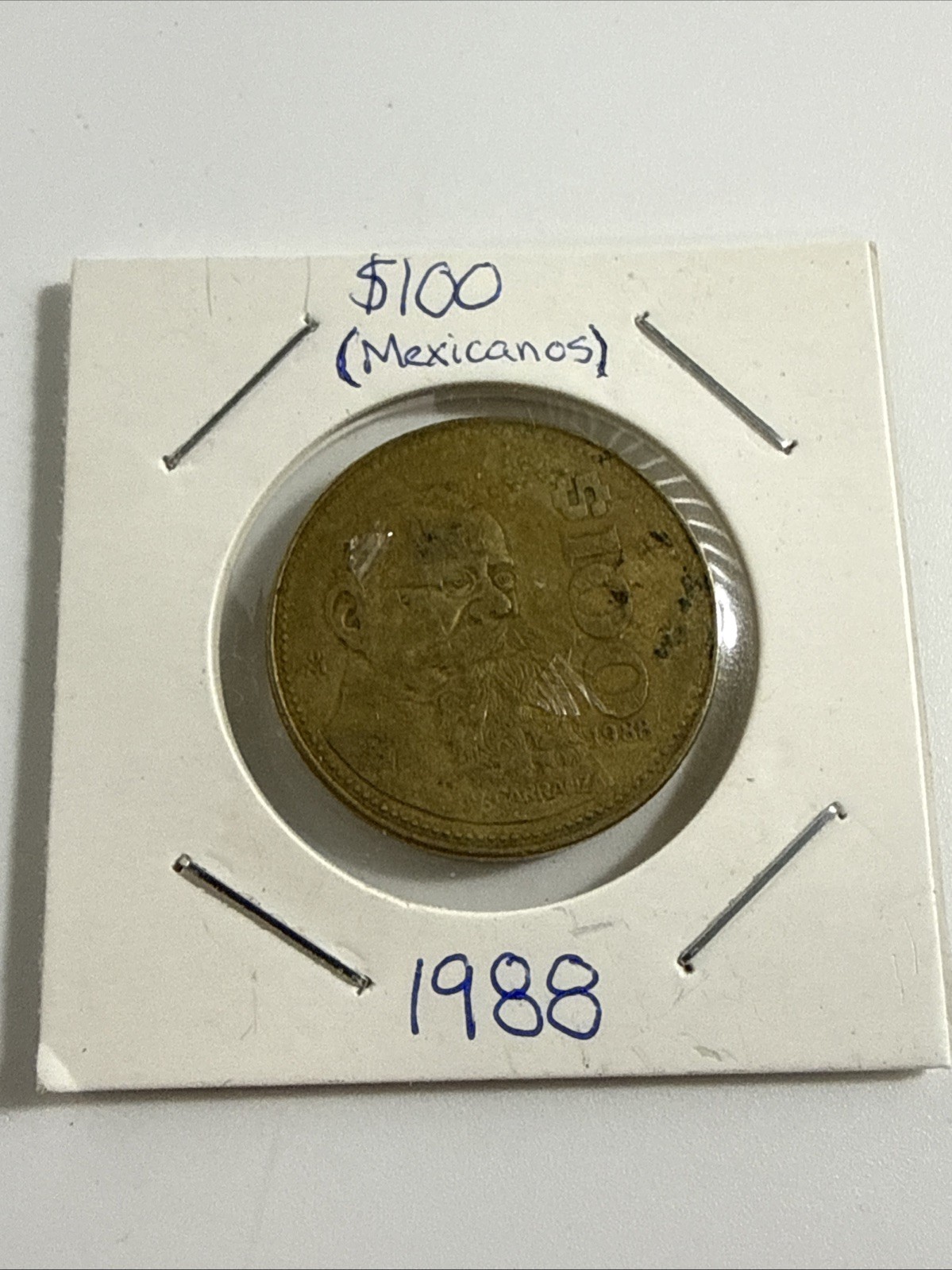 1988 Mexican $100 Pesos Coin W/Venustiano Carranza In Case