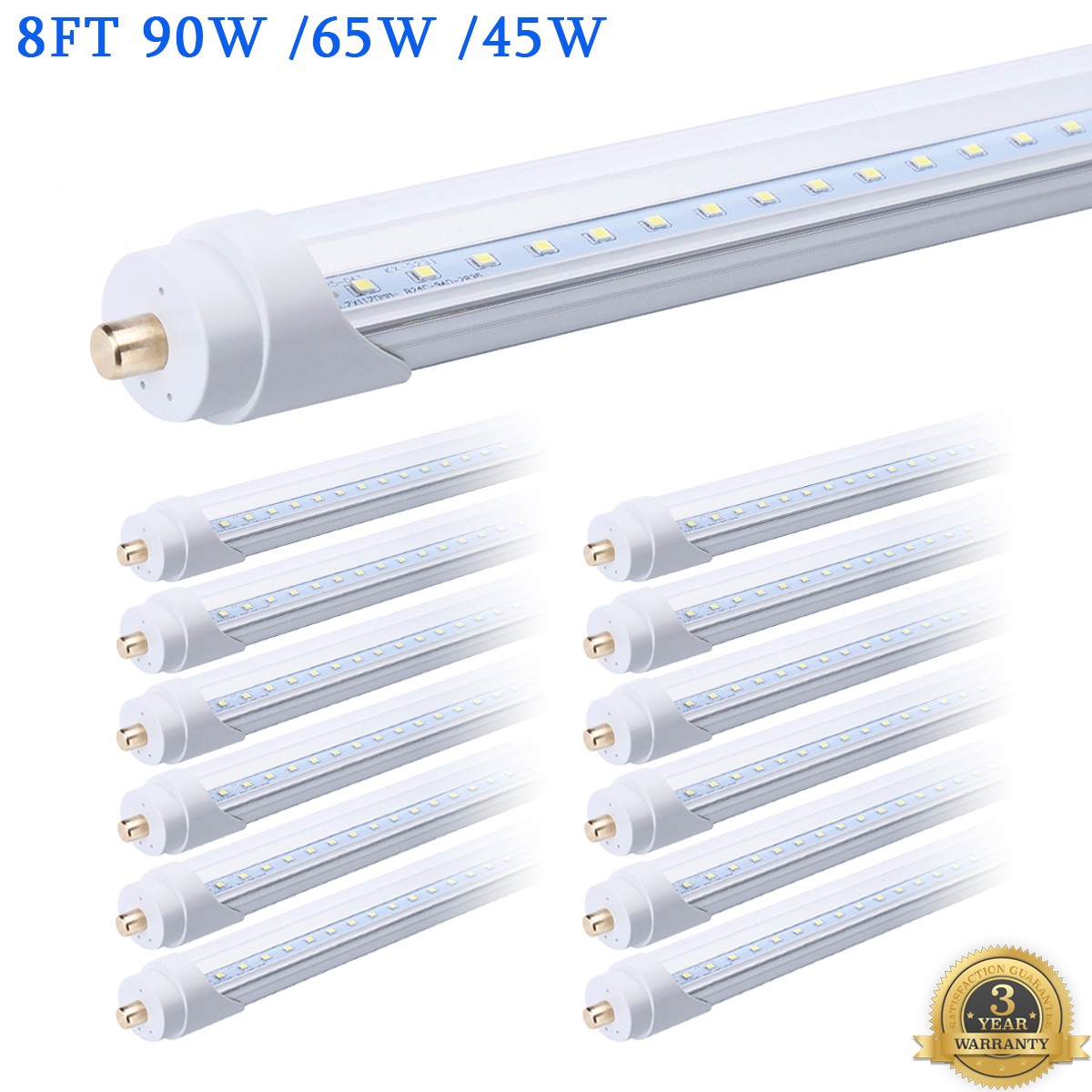 12Pack 8FT 45W 65W Led Tube Light FA8 Shop Light 8 Foot T8 T12 Single Pin Bulbs