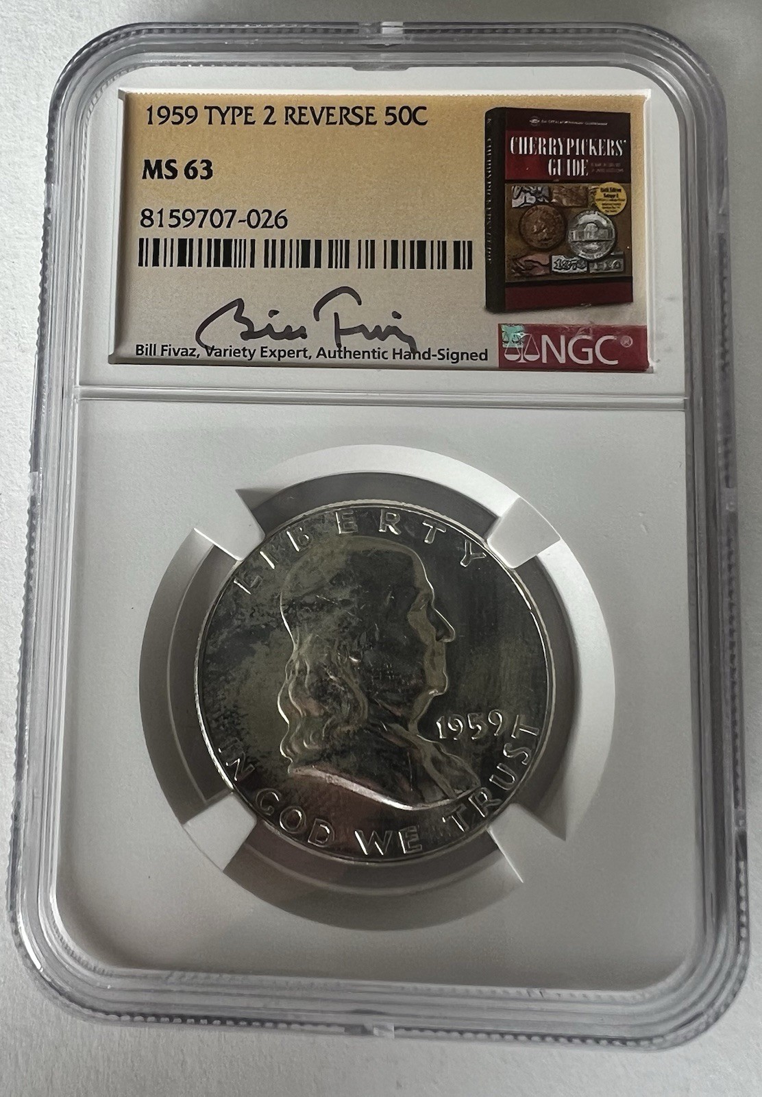 1959 Franklin Half Dollar Type 2  Reverse MS 63 NGC Silver Signed Sharp Eagle