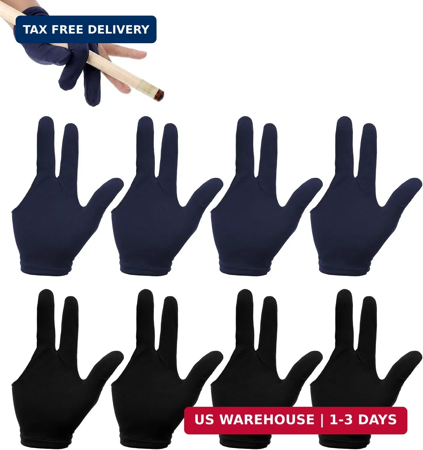 8 Pcs Pool Glove, Pool Glove Left Hand Three Finger Billiard Gloves | for Cue Sp