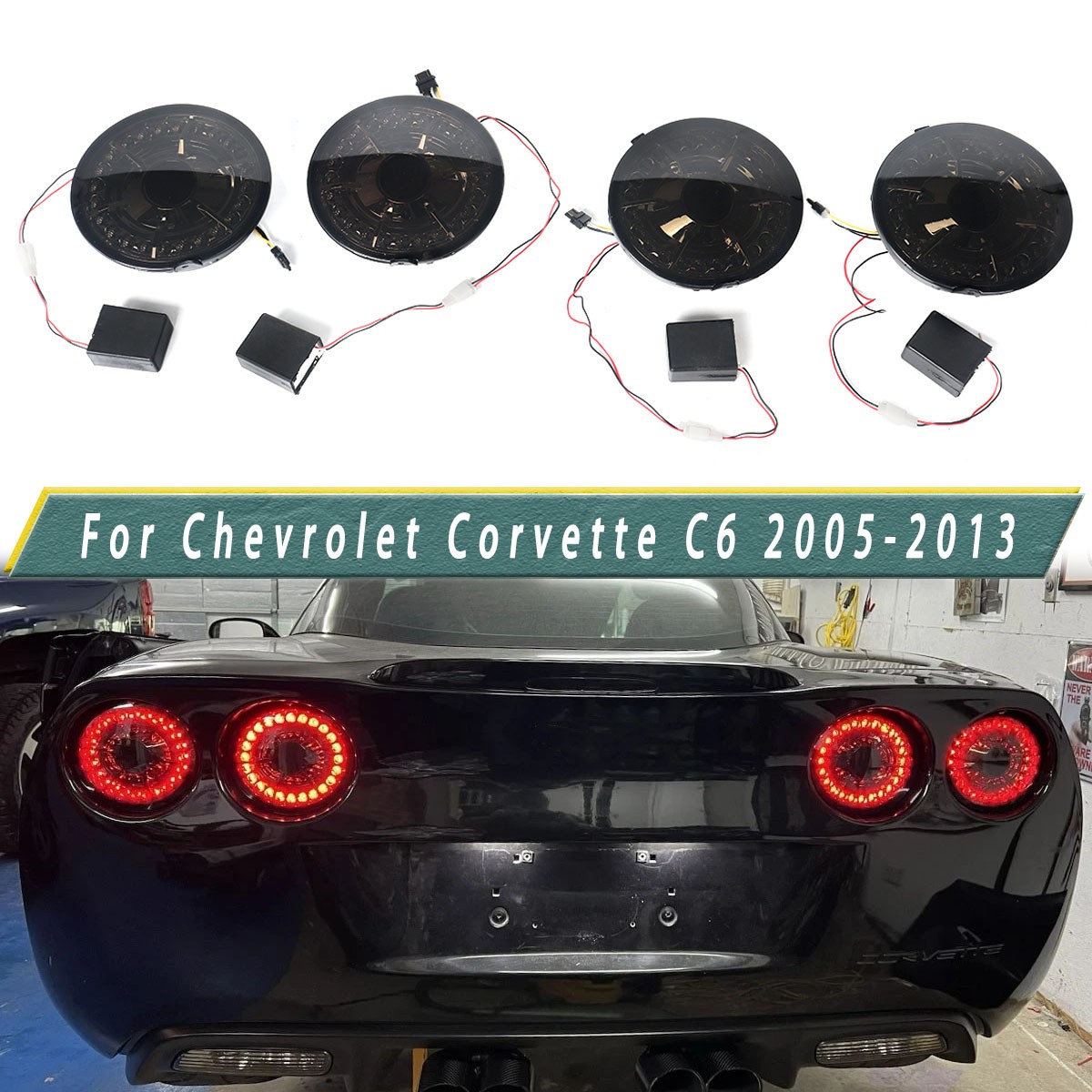 For 2005-2013 C6 Corvette Eagle Eye LED Tail Lights Lamps Factory Smoke 4PCS