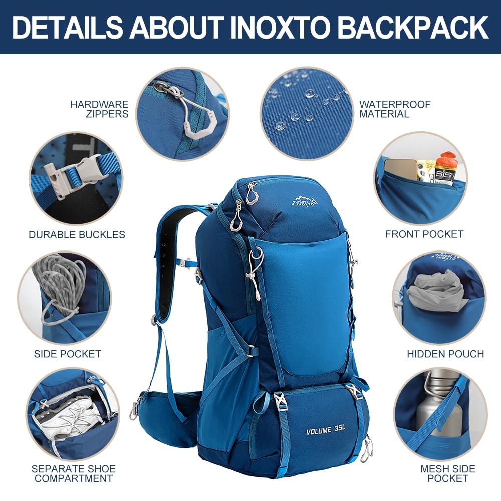 INOXTO 35L Hiking Backpack with 3Lwater bladder, Camping Backpack with Waterproo