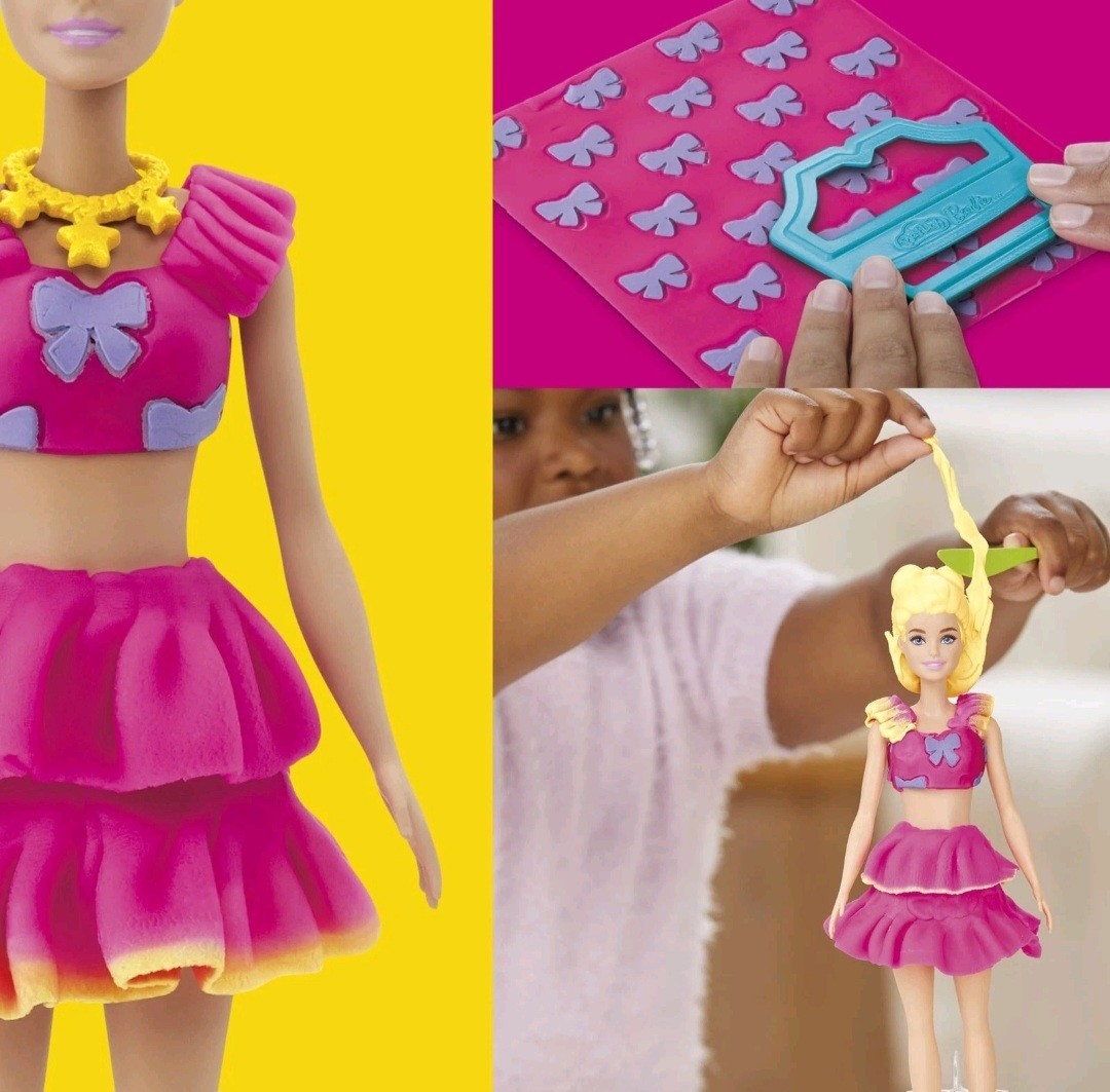 Play-Doh Barbie Ruffles and Bows Set, Make Doll Clothes with Modeling Compoun...