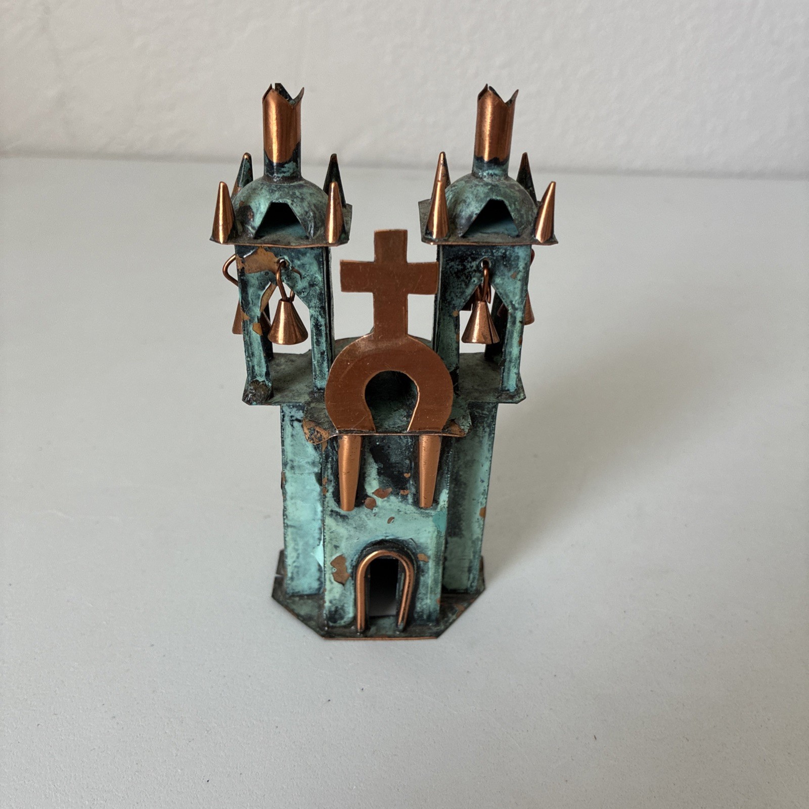 Vintage  Rare Peruvian Green Bronze Copper Ayacucho Metal Church Sculpture