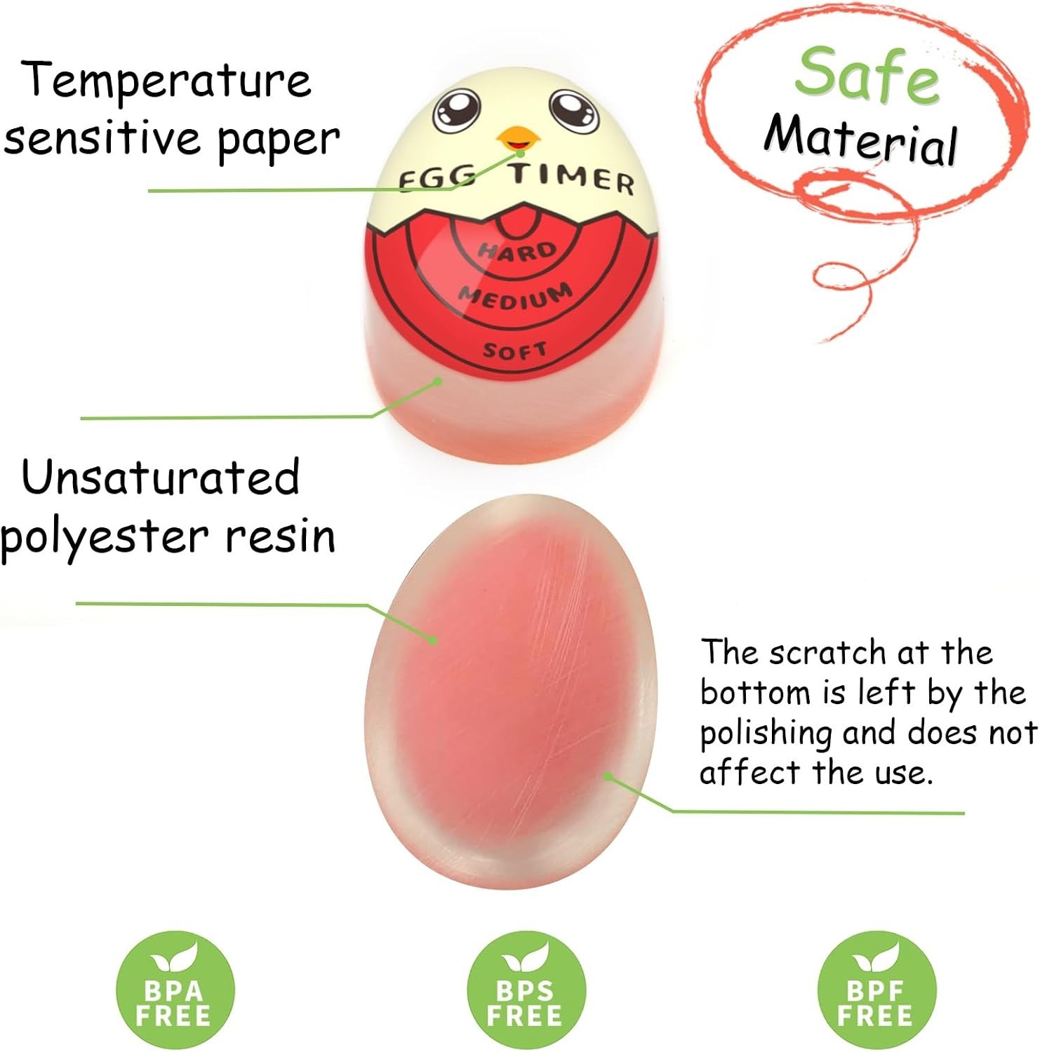 Egg Timer for Boiling Eggs that Changes Color When Done, Red
