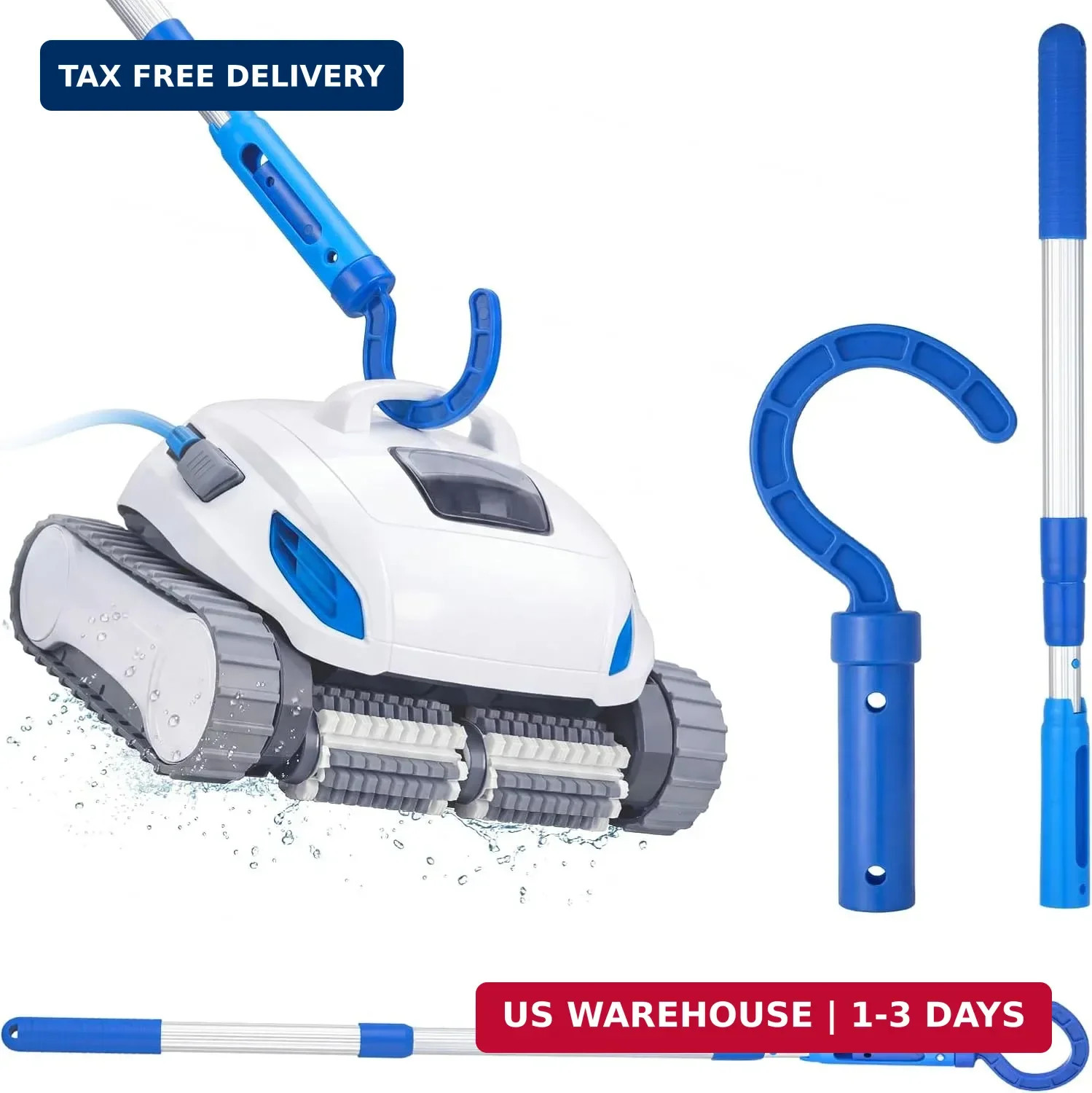 Hushee Hook for All Robotic Pool Cleaner with 45'' Telescopic Aluminum Pole Deep