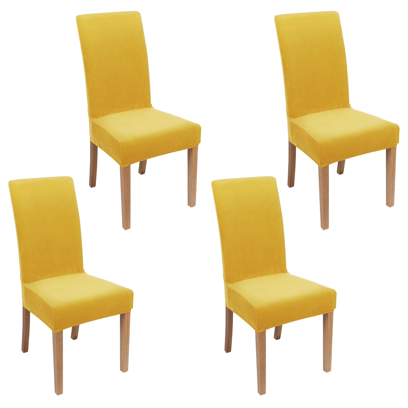 Smiry Velvet Stretch Dining Room Chair Covers Set of 4, Mustard Yellow