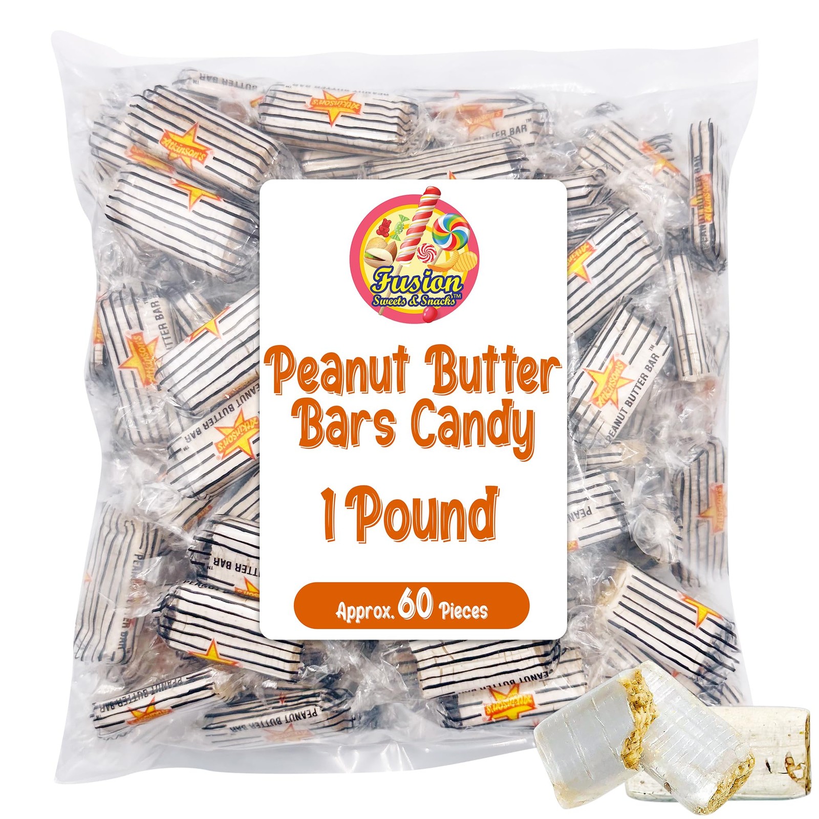 Peanut Butter Bars Candy - 1 Pound (Approx 60 Pieces), Peanut Butter Candy Ba...