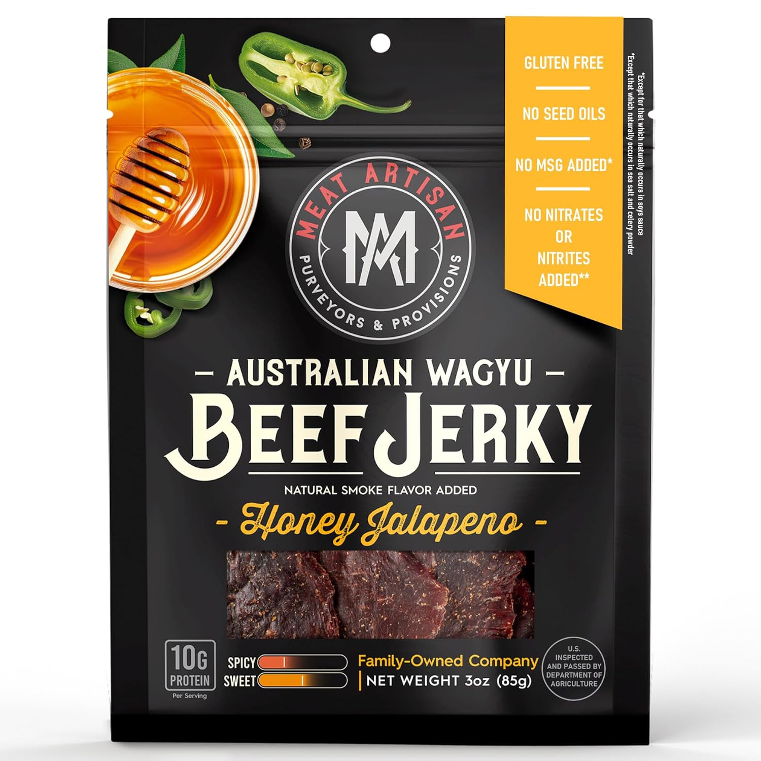 Meat Artisan Beef Jerky - Australian Wagyu Honey Jalapeño - High Protein Snack -