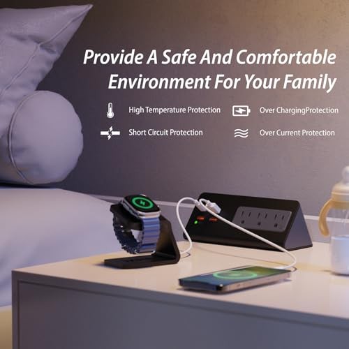 Upgraded Version Edge Mount Power Strip with USB-C Ports Tabletop Black - 1pack