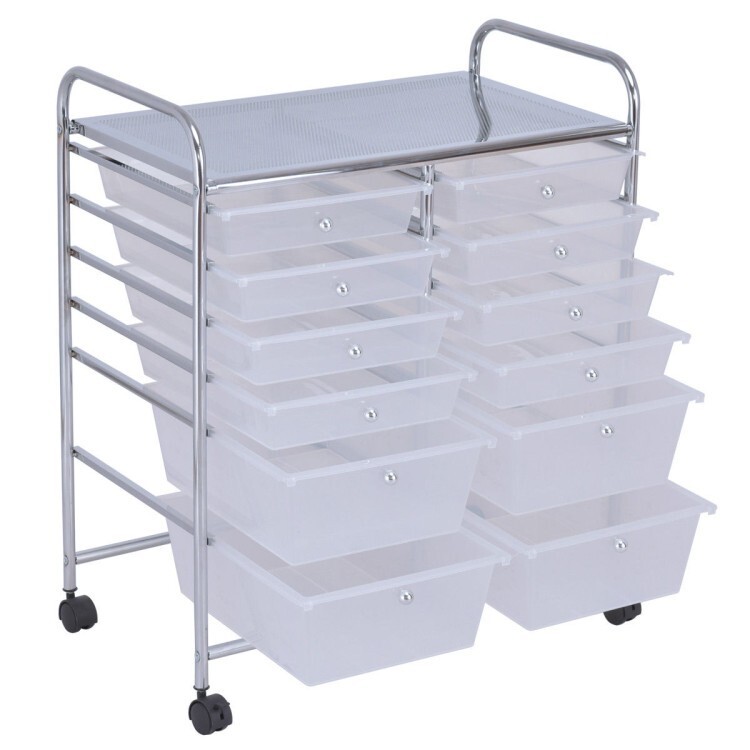 12-Drawer Utility Storage Rolling Cart w/Removable Drawers and Lockable Wheels