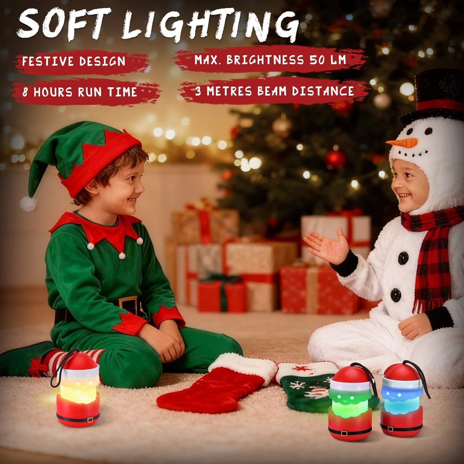 EverBrite 3 Pcs Santa Claus Lantern Sets Holiday Decoration Light 5 Light Modes