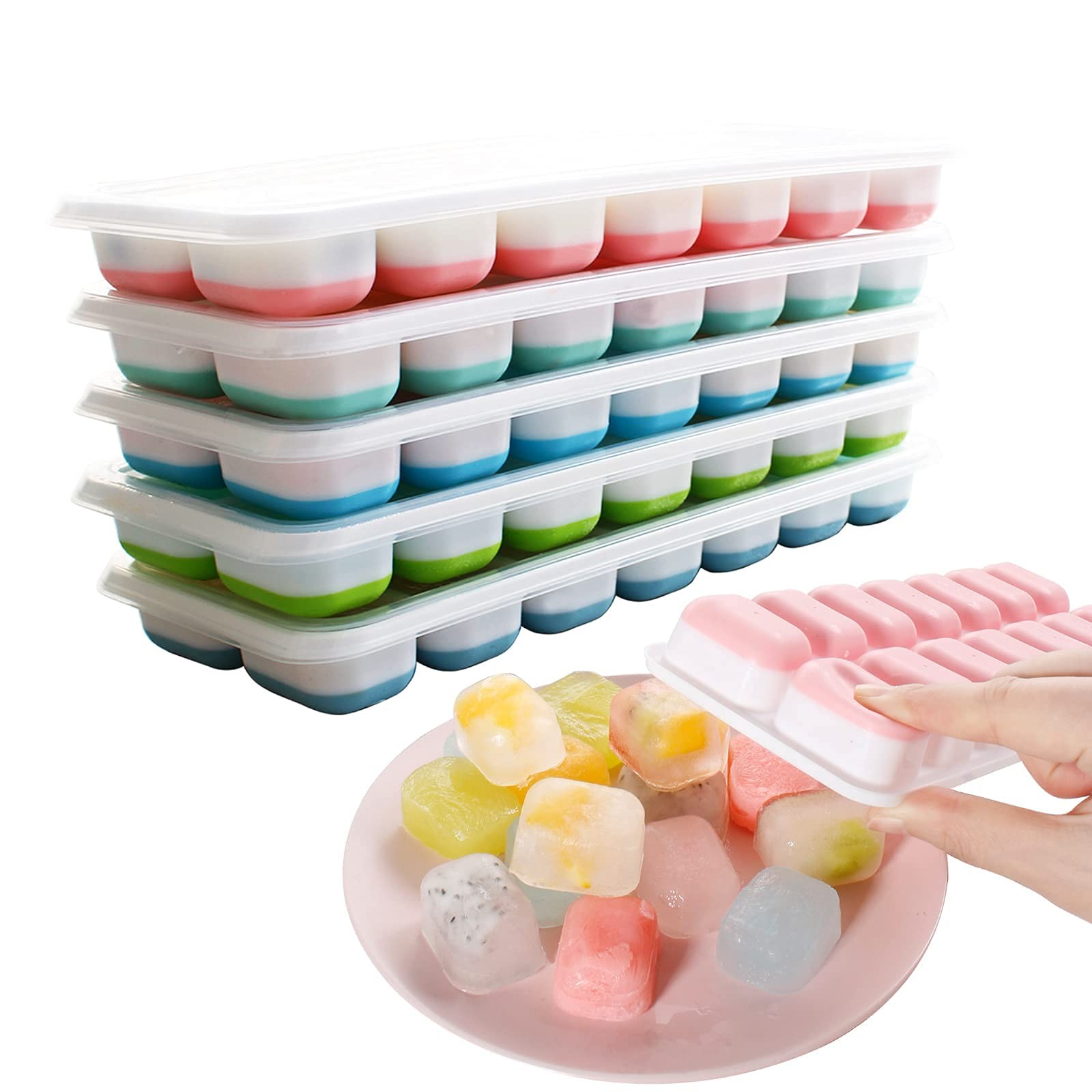 Ice Cube Tray 6 Packs, Silicone ice Cube Tray With Lid, Ice Cube Trays For Fr...
