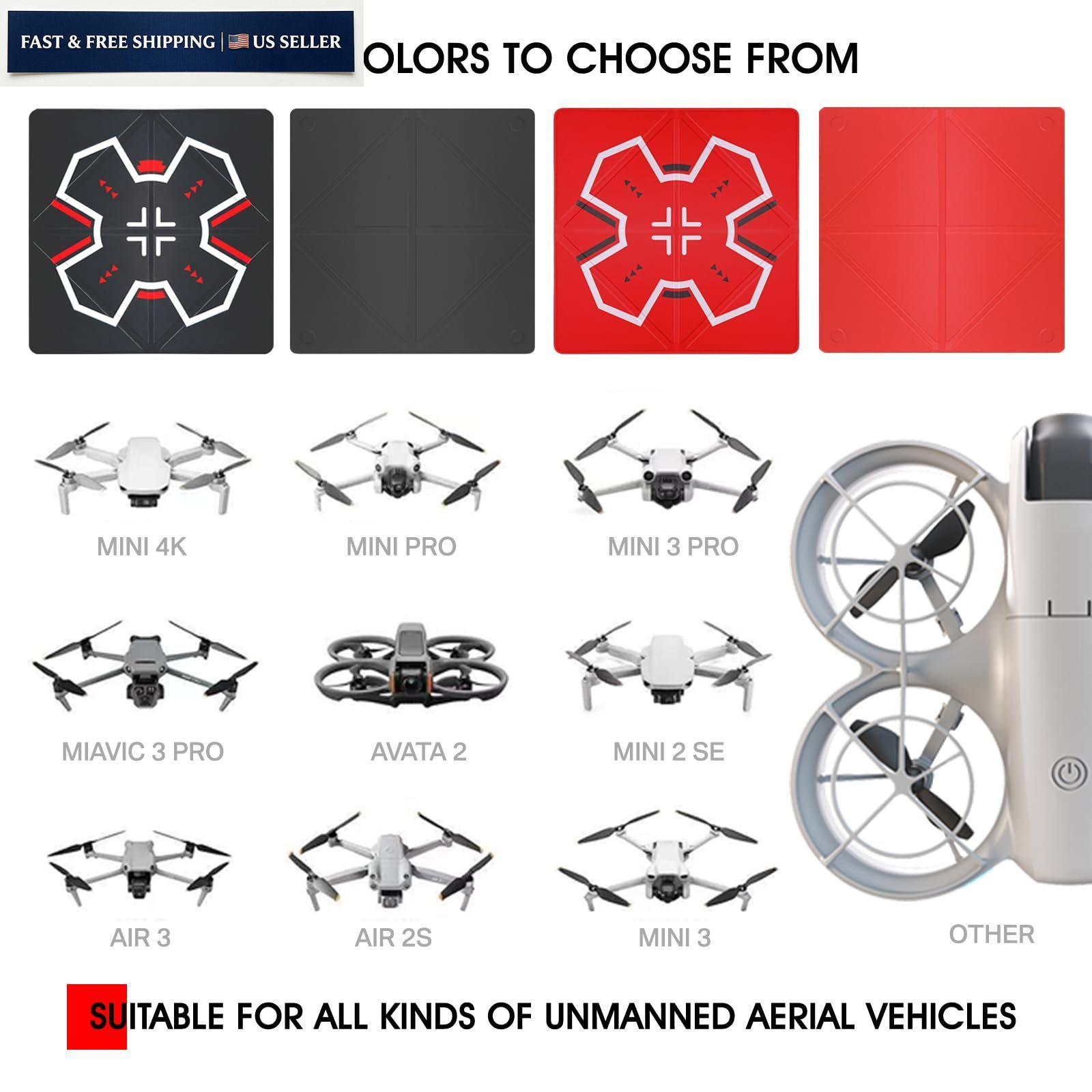 Universal Drone Landing Pad - Fast-Foldable, Portable, Weighted for Black