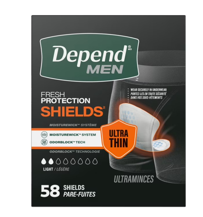 (3 pack) Depend Shields Incontinence Pads for Men, Light Absorbency, 58 Count
