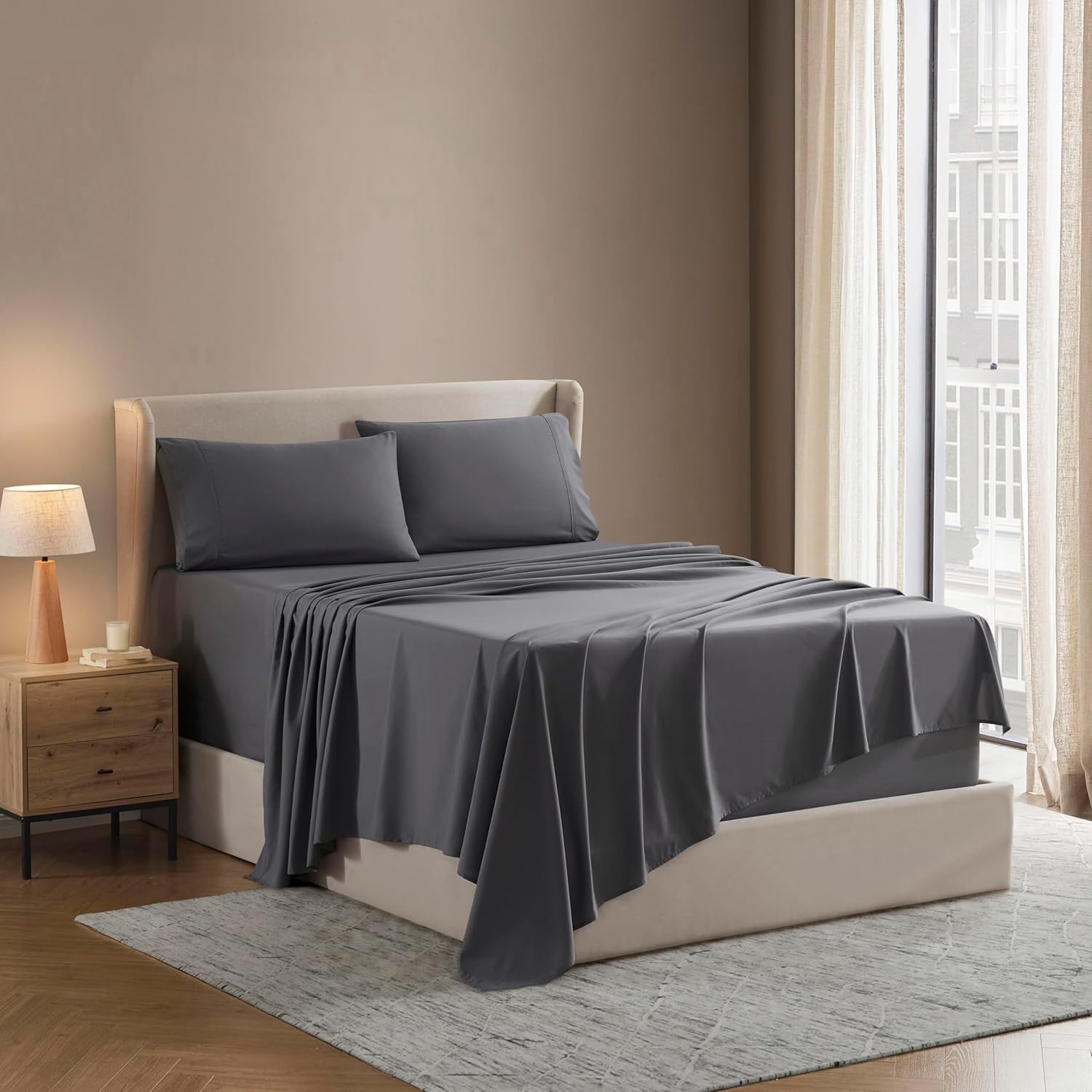 Sheet Set - 1800 Super Soft Sheet - 4 Piece (Full XL, Dark Grey)