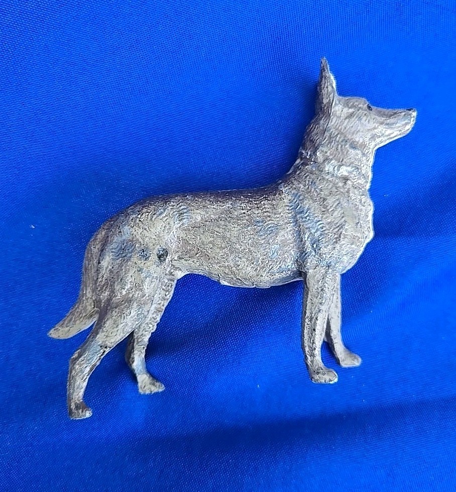 Antique 3" Miniature German Shepherd Dog, Cast Metal Figure, Marked Germany Rare