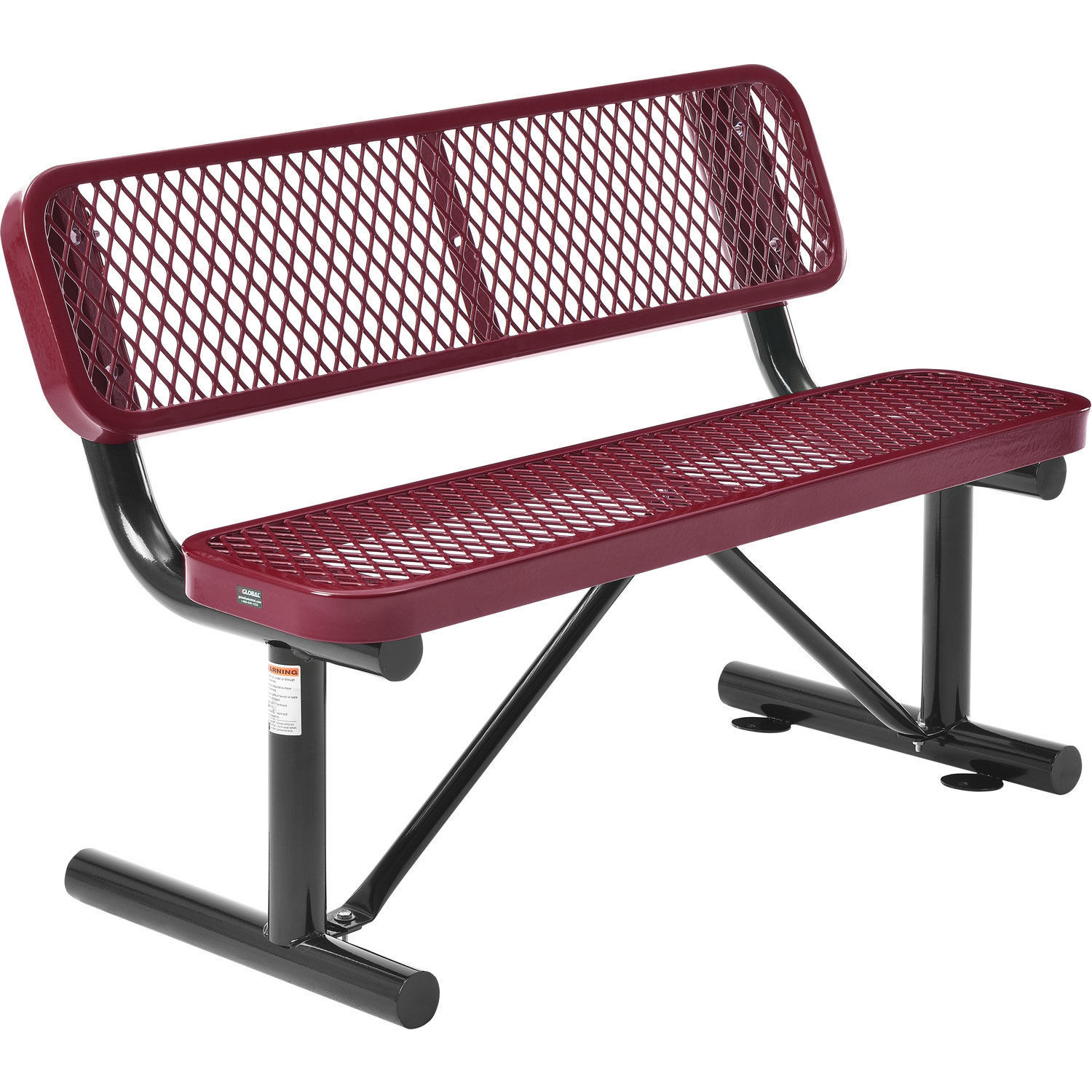 48"L Outdoor Steel Bench with Backrest Expanded Metal Red