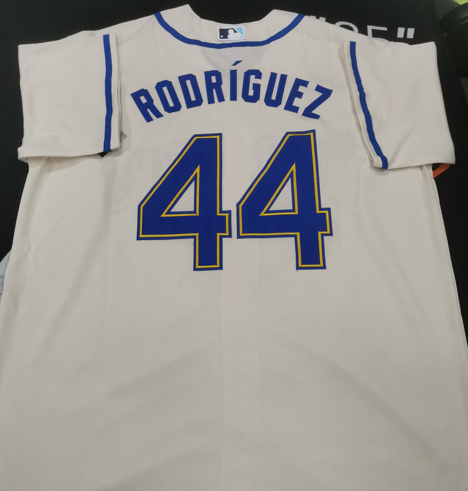 Julio Rodriguez #44 Mariners Cream Cool Base Sewn Stitched Jersey.