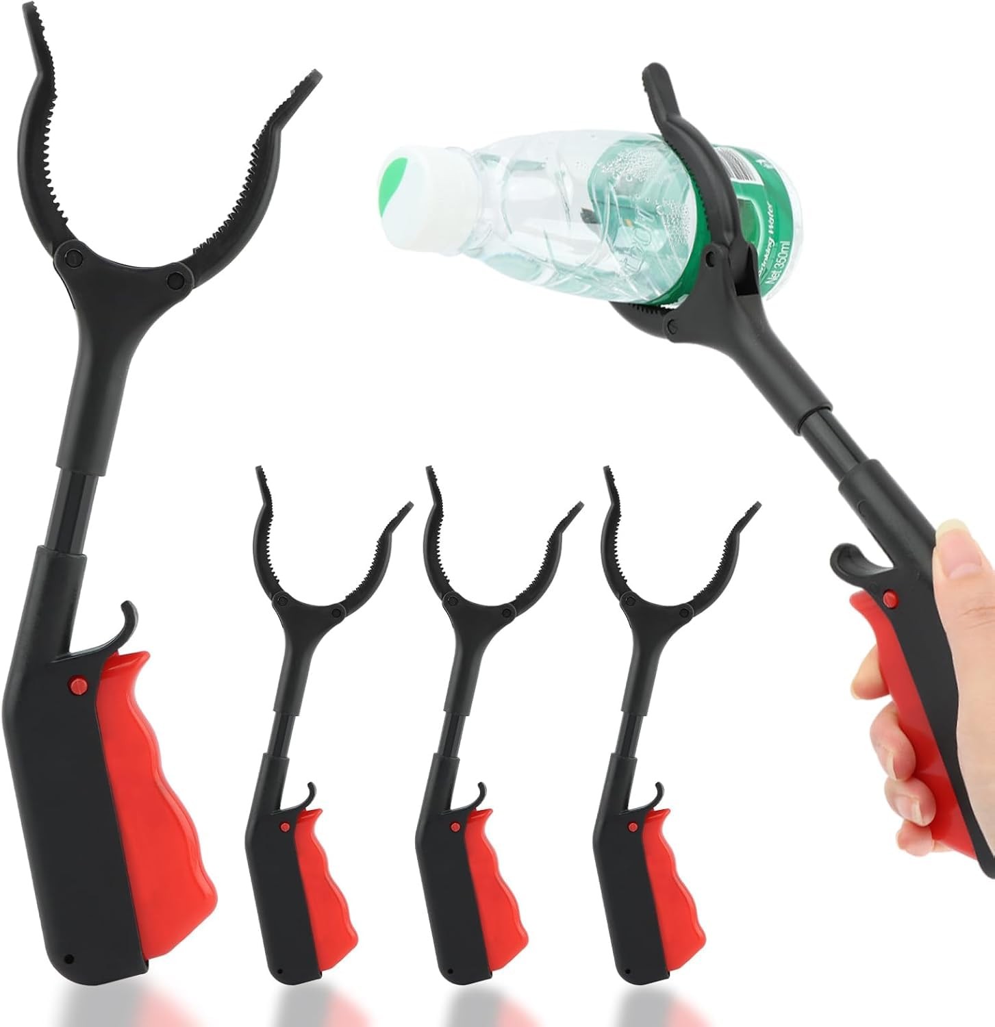 Trash Grabber Tool 4pcs 30cm 12inch Short Reacher 32-inch, Black&red