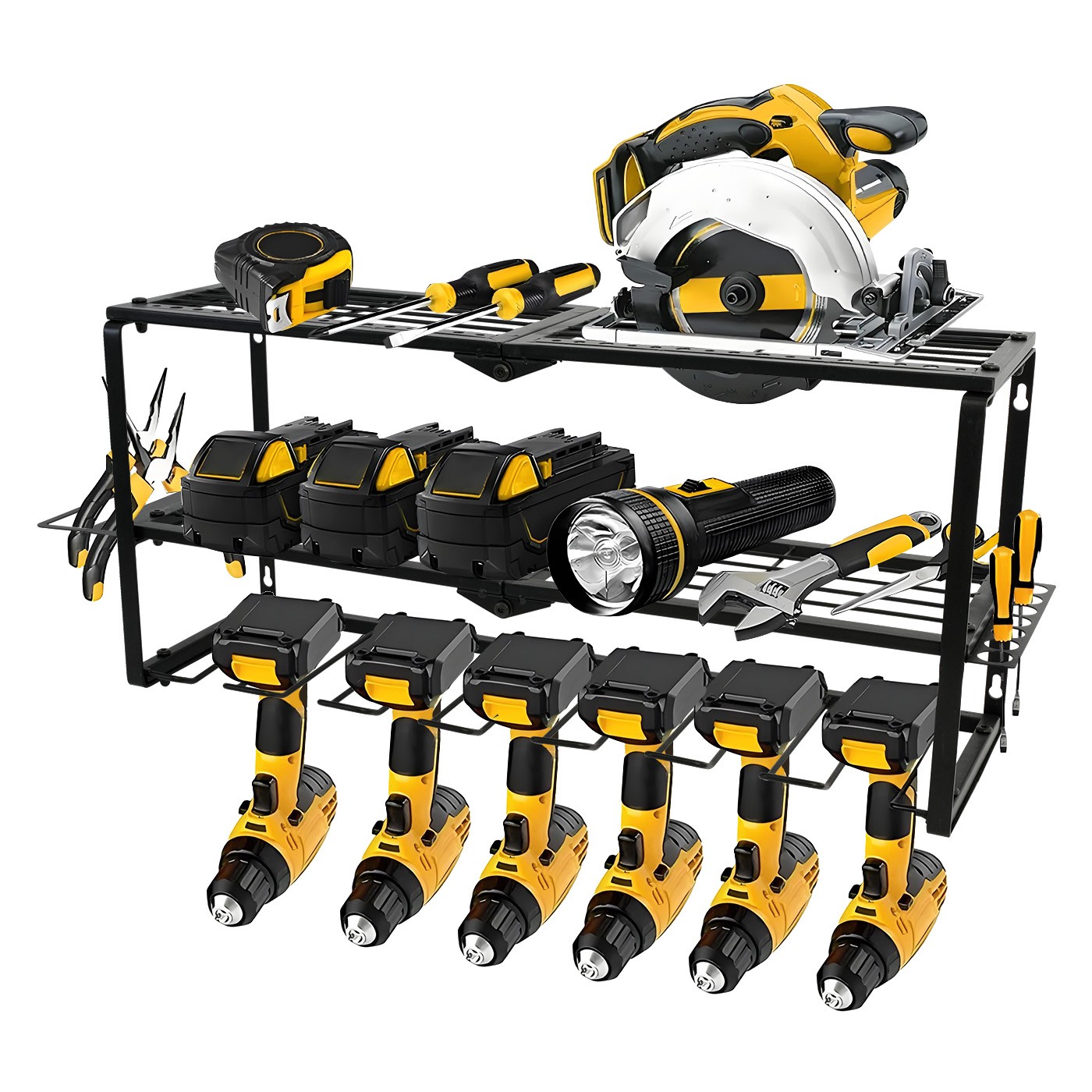 Power Tool Organizer Wall Mounted Power Tool Rack for 7 Drill Cordless Storage