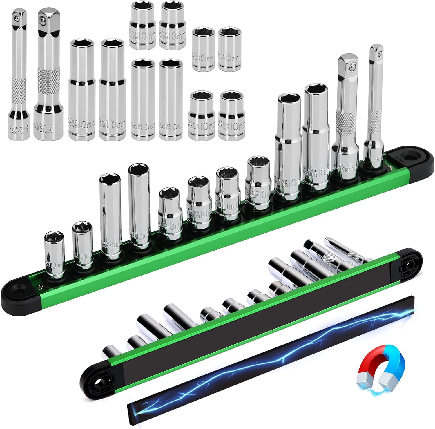 12-Piece 1/4" & 3/8" Drive 10mm Socket Set with 3-inch 3/8 & 1/4 Extension