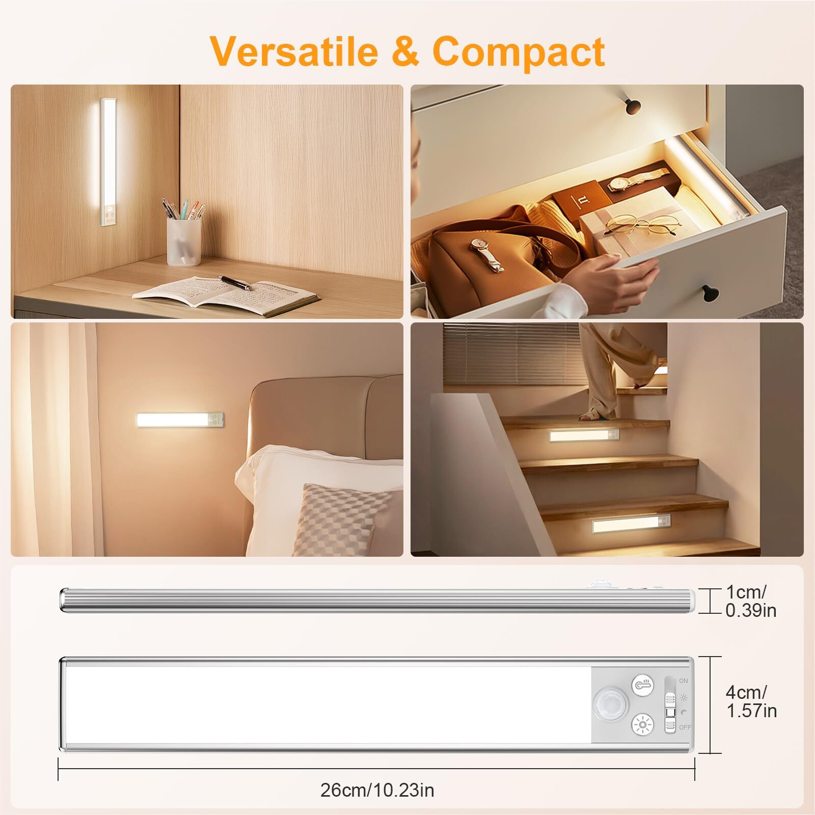 Under Cabinet Lighting 2 Pack-Motion Sensor,Rechargeable,84 LED Super Bright,3-C