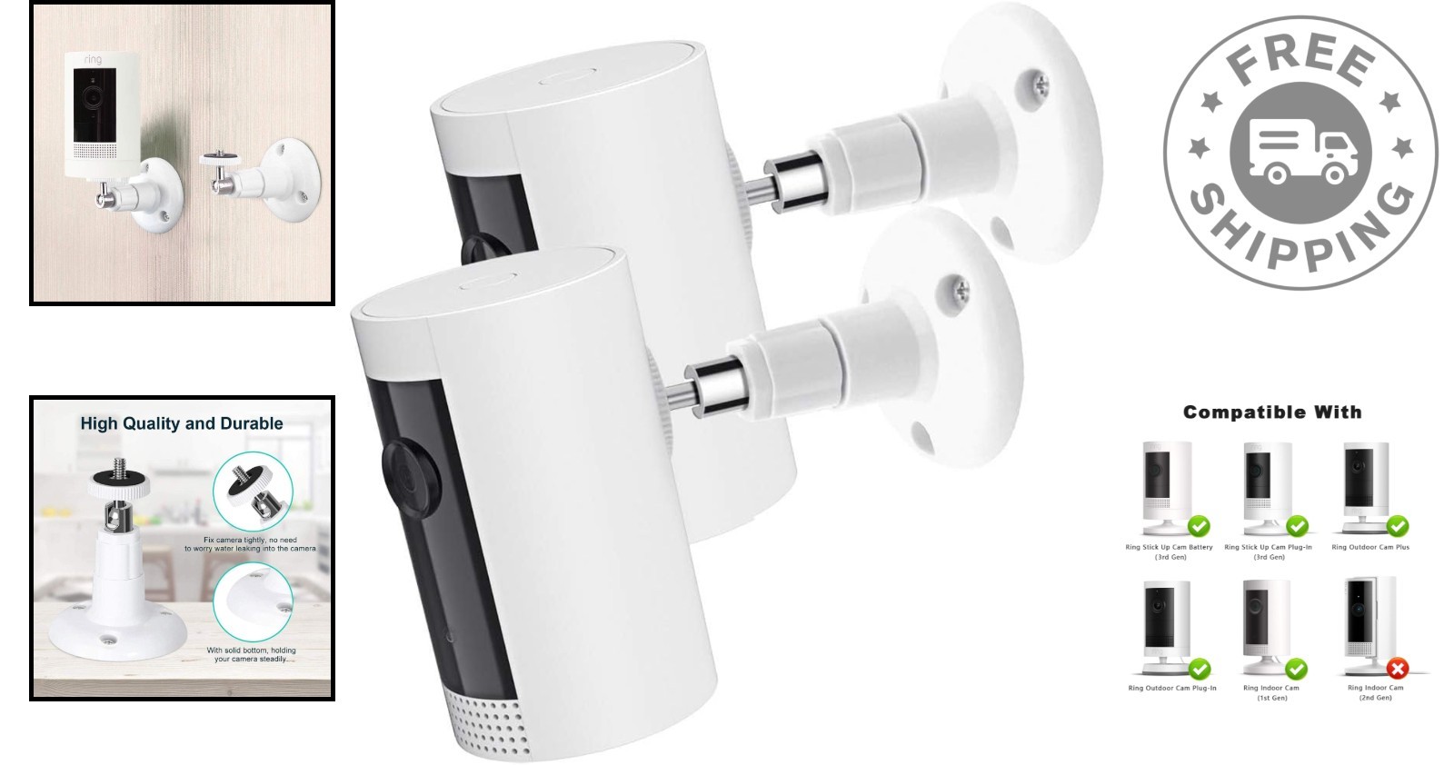 Easy Install 2-Pack Camera Wall Mounts Compatible with R-ing & More - White