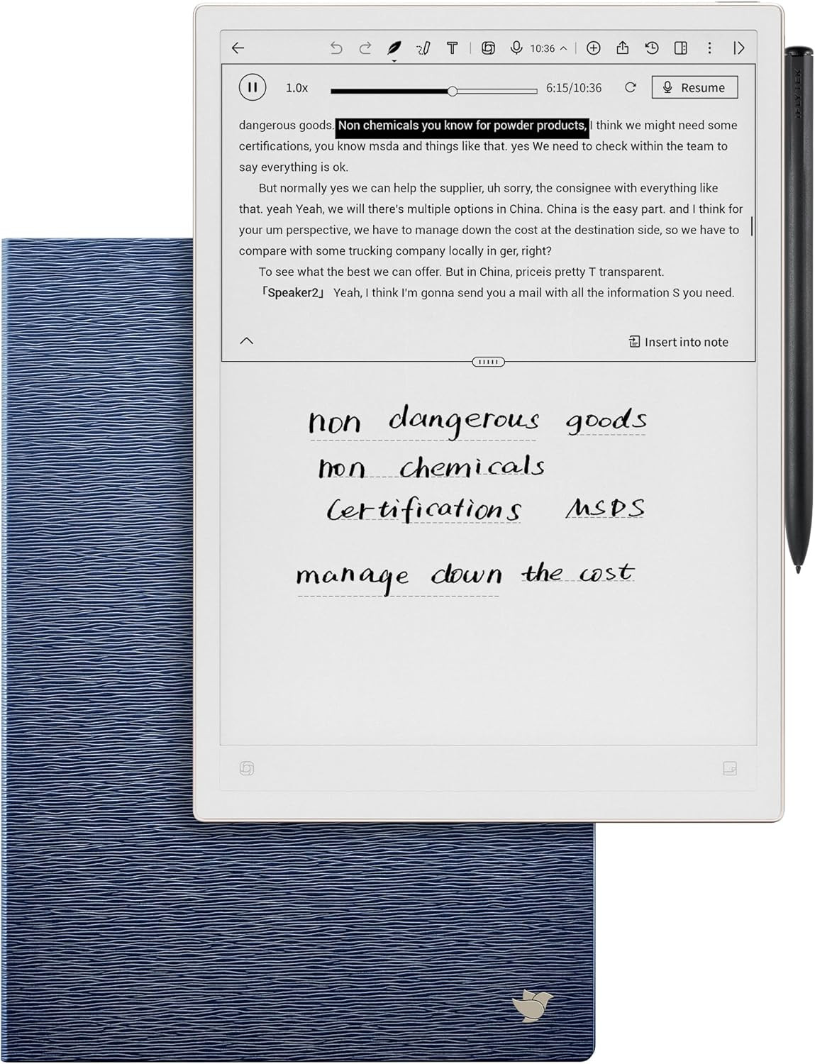 iflytek AINOTE 2 Bundle with Deep Navy Folio Case, 10.65" E-Ink Tablet, AI Note
